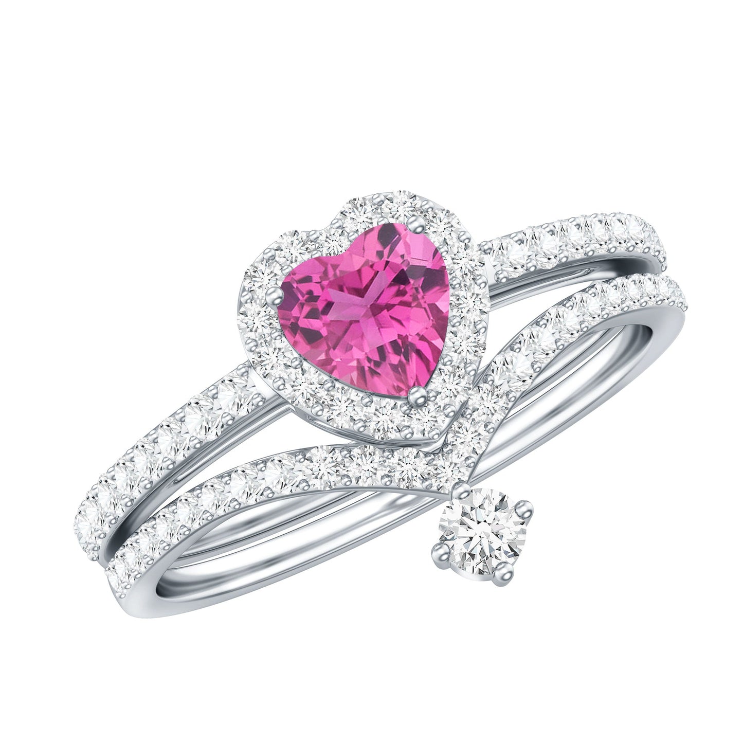 Genuine Pink Tourmaline Ring Set with Moissanite