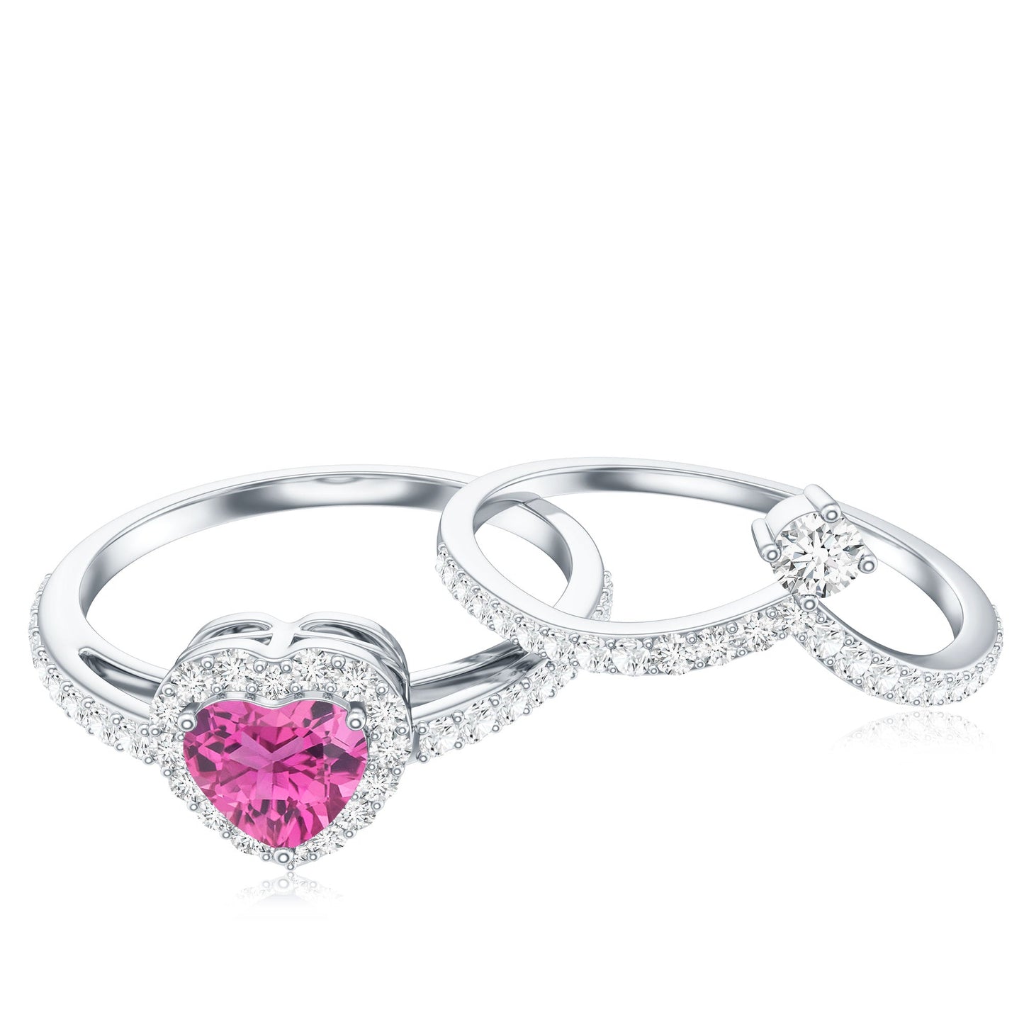 Genuine Pink Tourmaline Ring Set with Moissanite