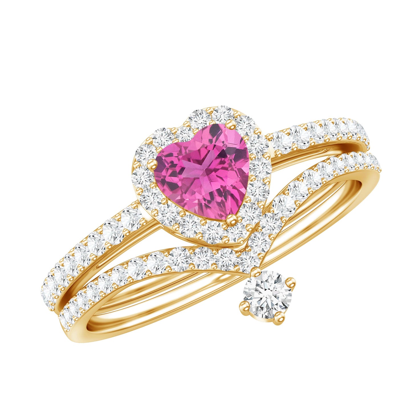 Genuine Pink Tourmaline Ring Set with Moissanite