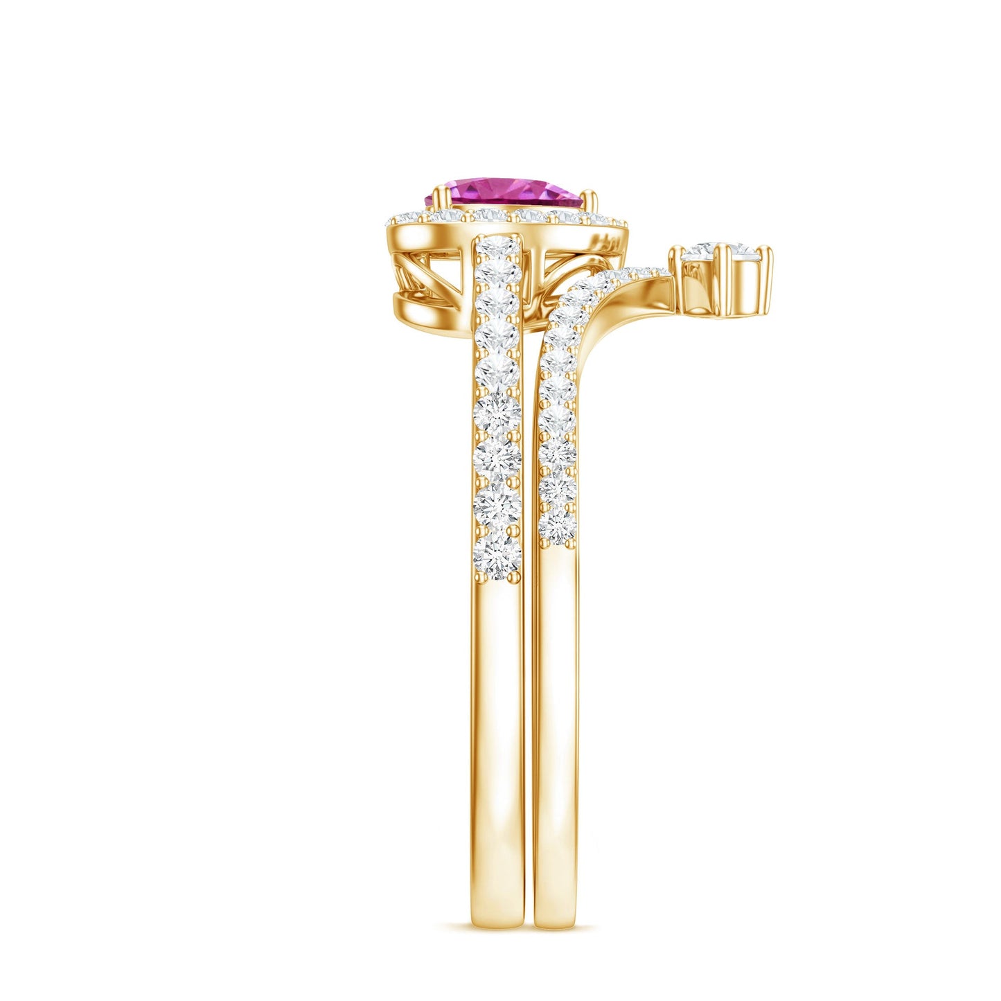 Genuine Pink Tourmaline Ring Set with Moissanite