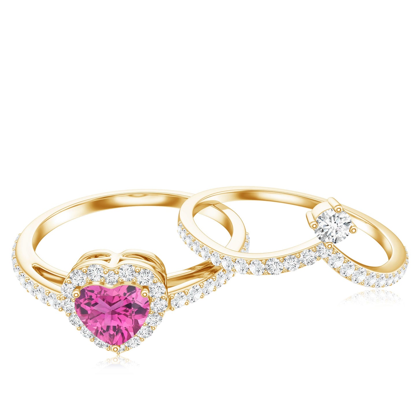 Genuine Pink Tourmaline Ring Set with Moissanite