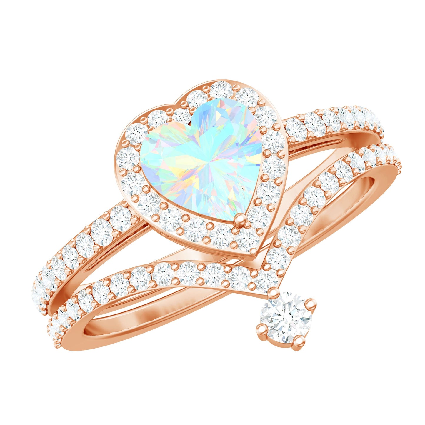 Natural Ethiopian Rainbow Opal Heart Shaped Engagement Ring with Enhancer
