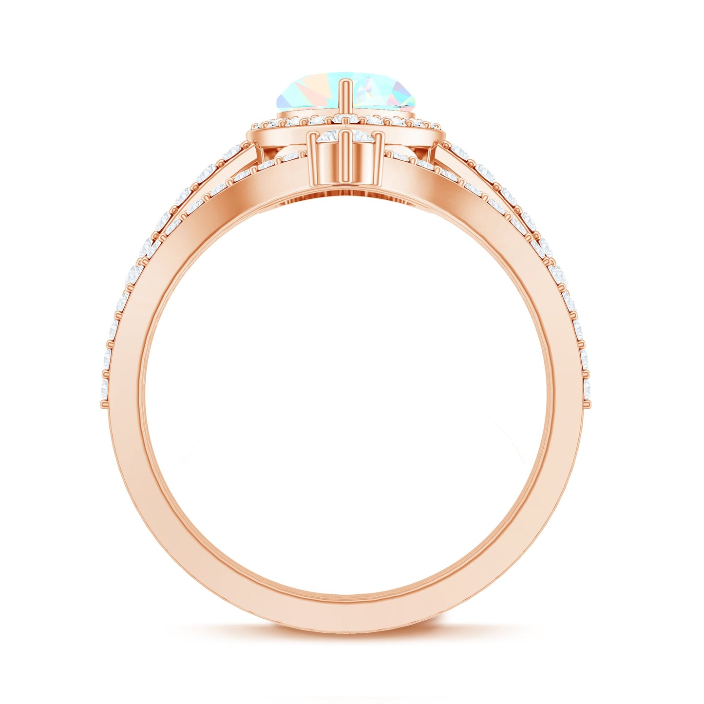 Natural Ethiopian Rainbow Opal Heart Shaped Engagement Ring with Enhancer