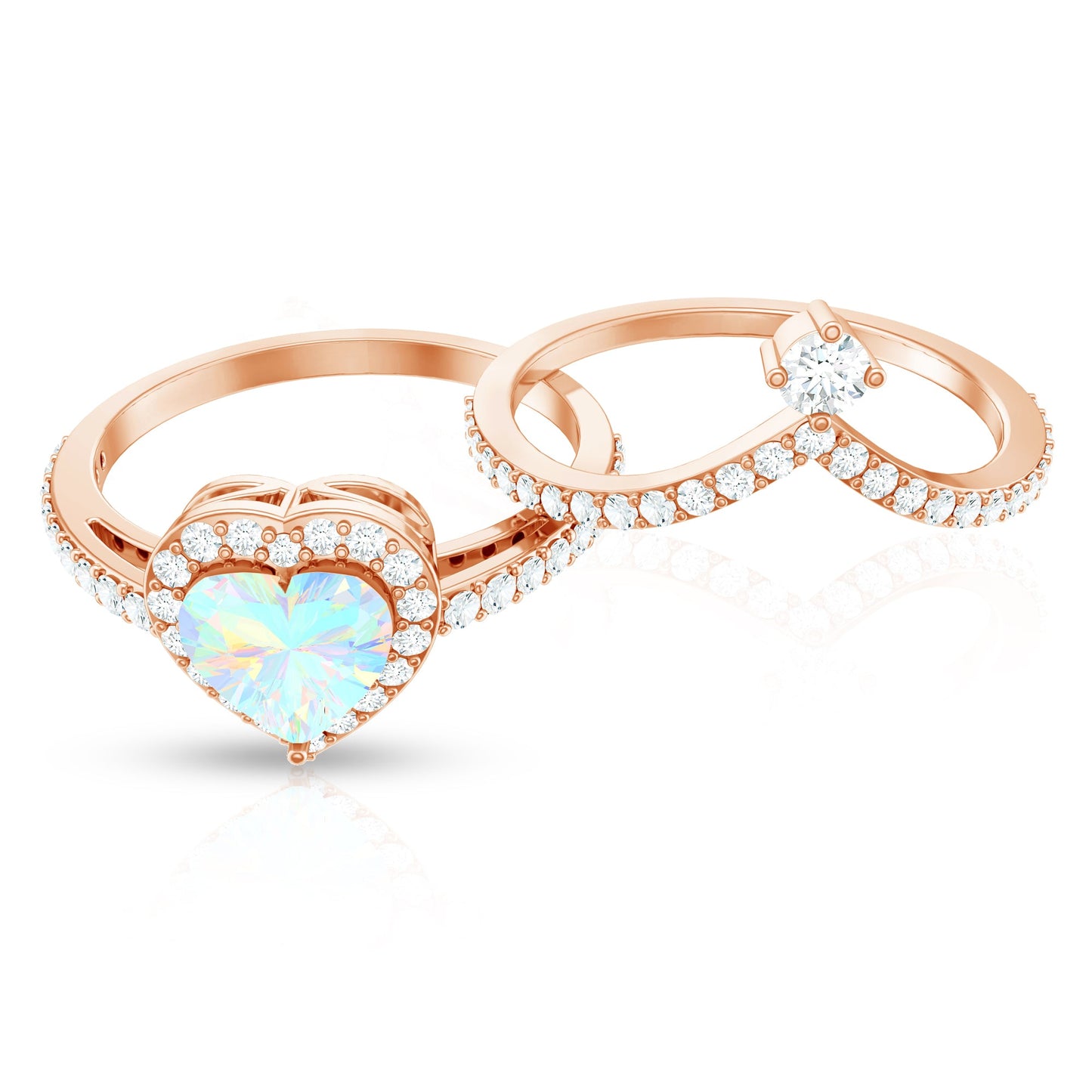 Natural Ethiopian Rainbow Opal Heart Shaped Engagement Ring with Enhancer