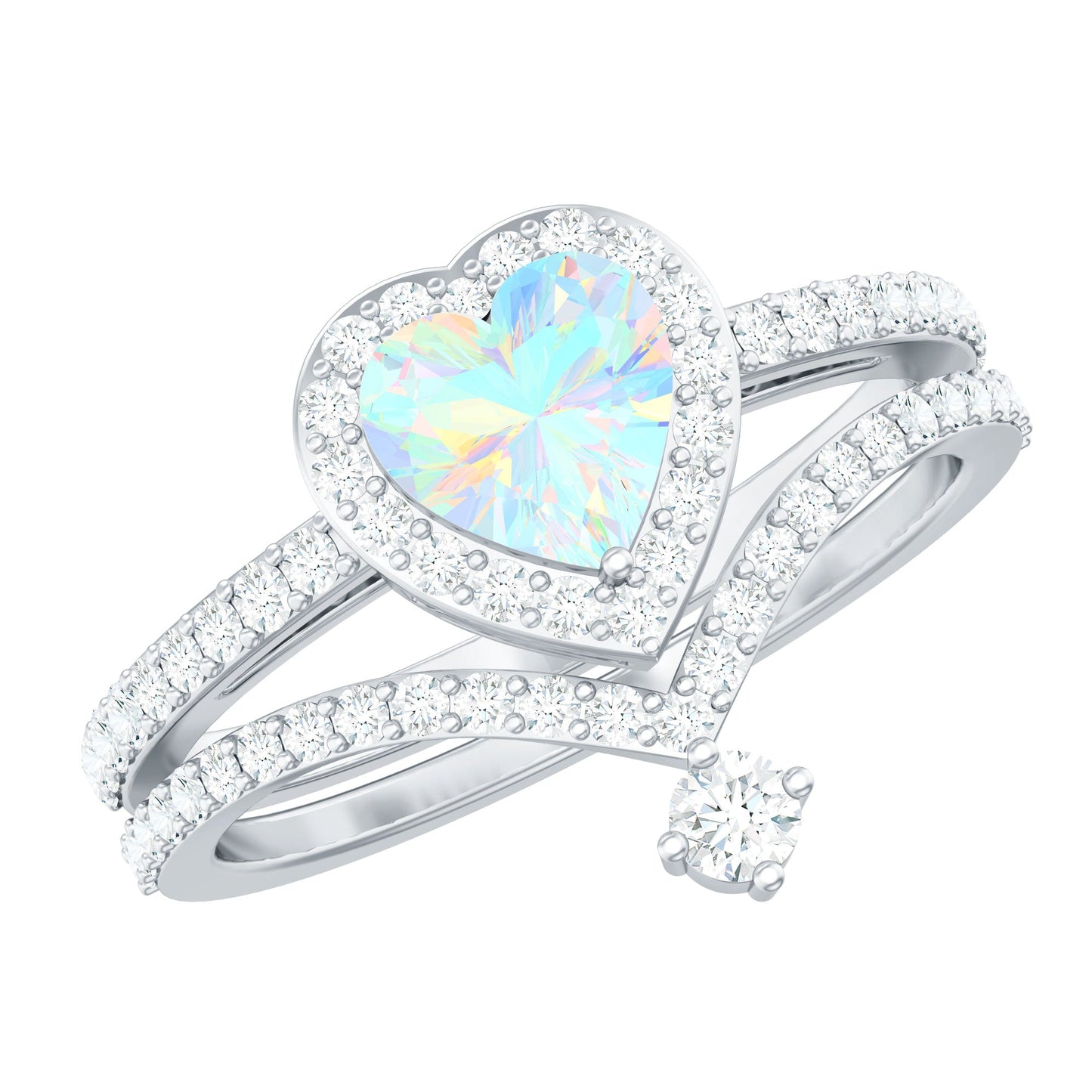 Natural Ethiopian Rainbow Opal Heart Shaped Engagement Ring with Enhancer