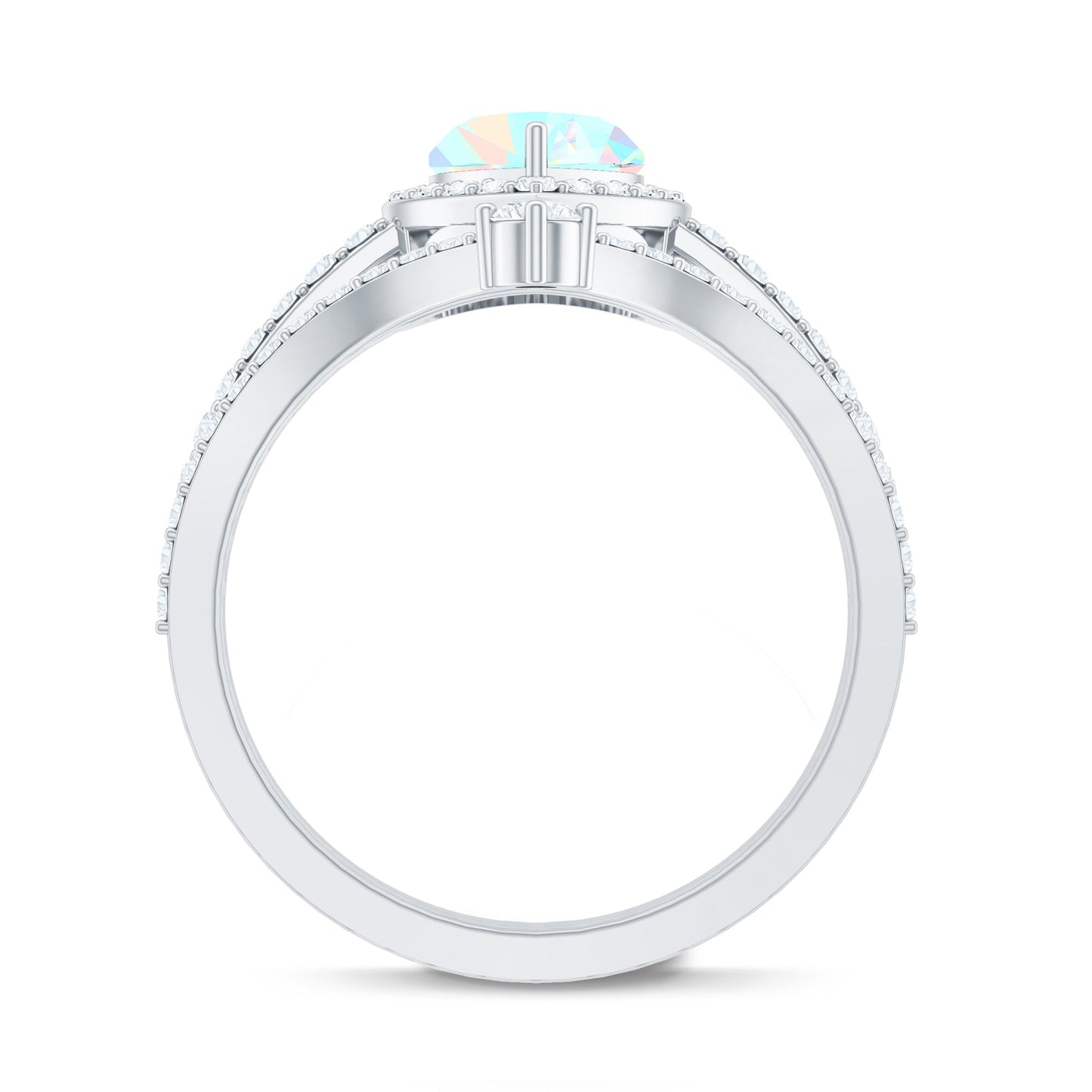 Natural Ethiopian Rainbow Opal Heart Shaped Engagement Ring with Enhancer