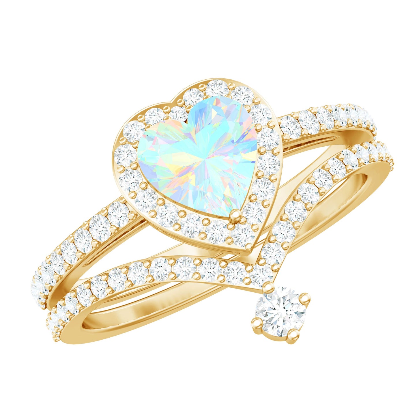 Natural Ethiopian Rainbow Opal Heart Shaped Engagement Ring with Enhancer