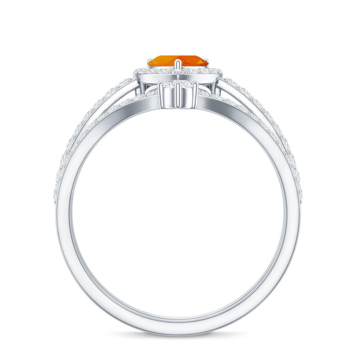 Heart Shape Fire Opal Ring Set with Moissanite