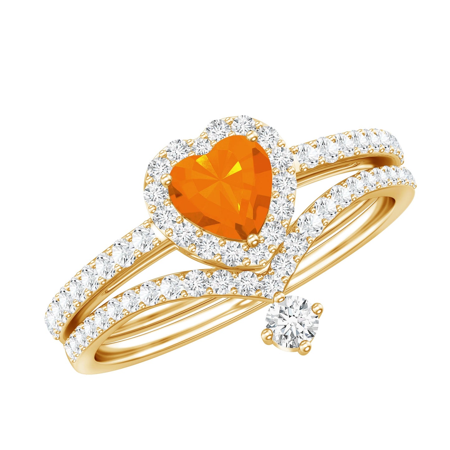 Heart Shape Fire Opal Ring Set with Moissanite