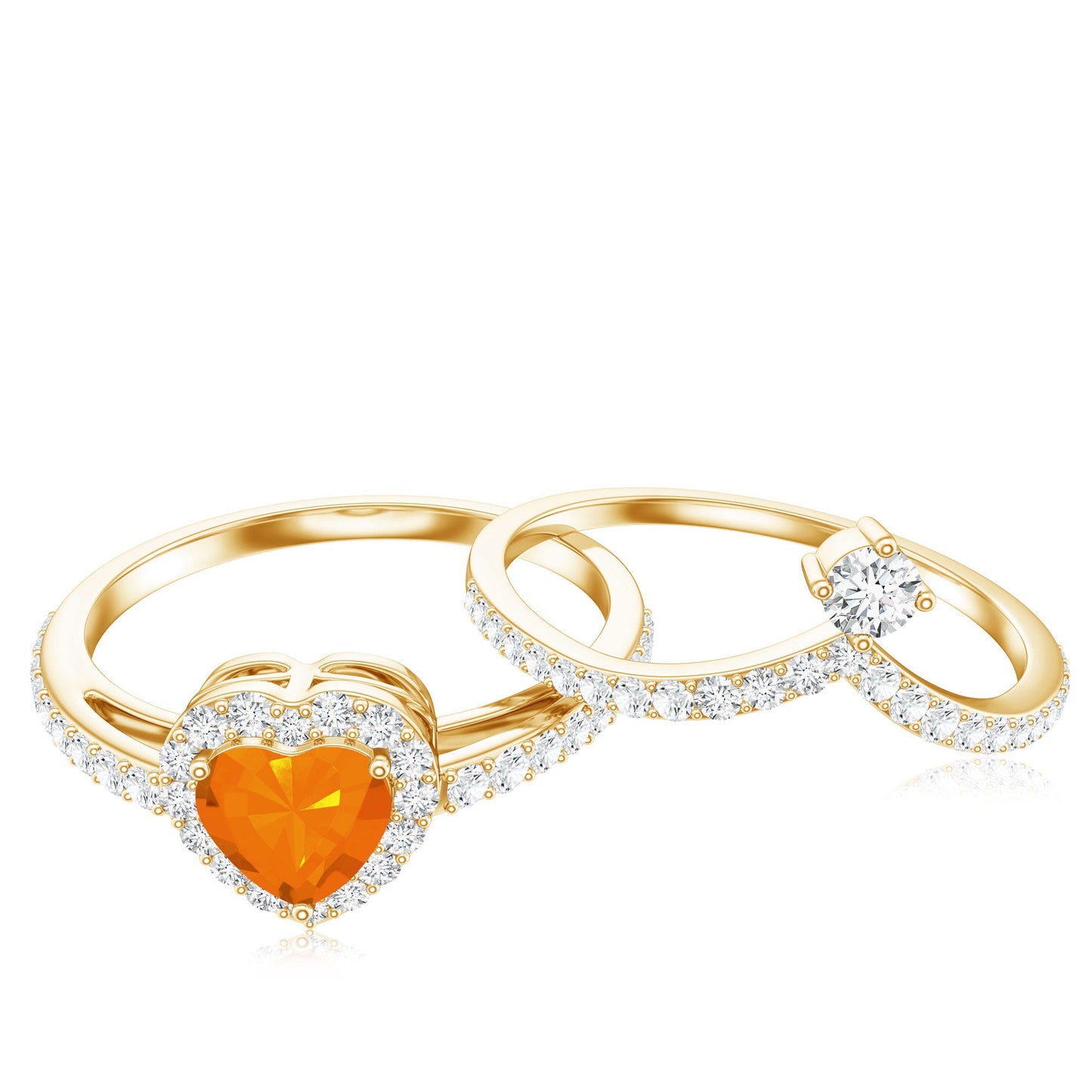 Heart Shape Fire Opal Ring Set with Moissanite