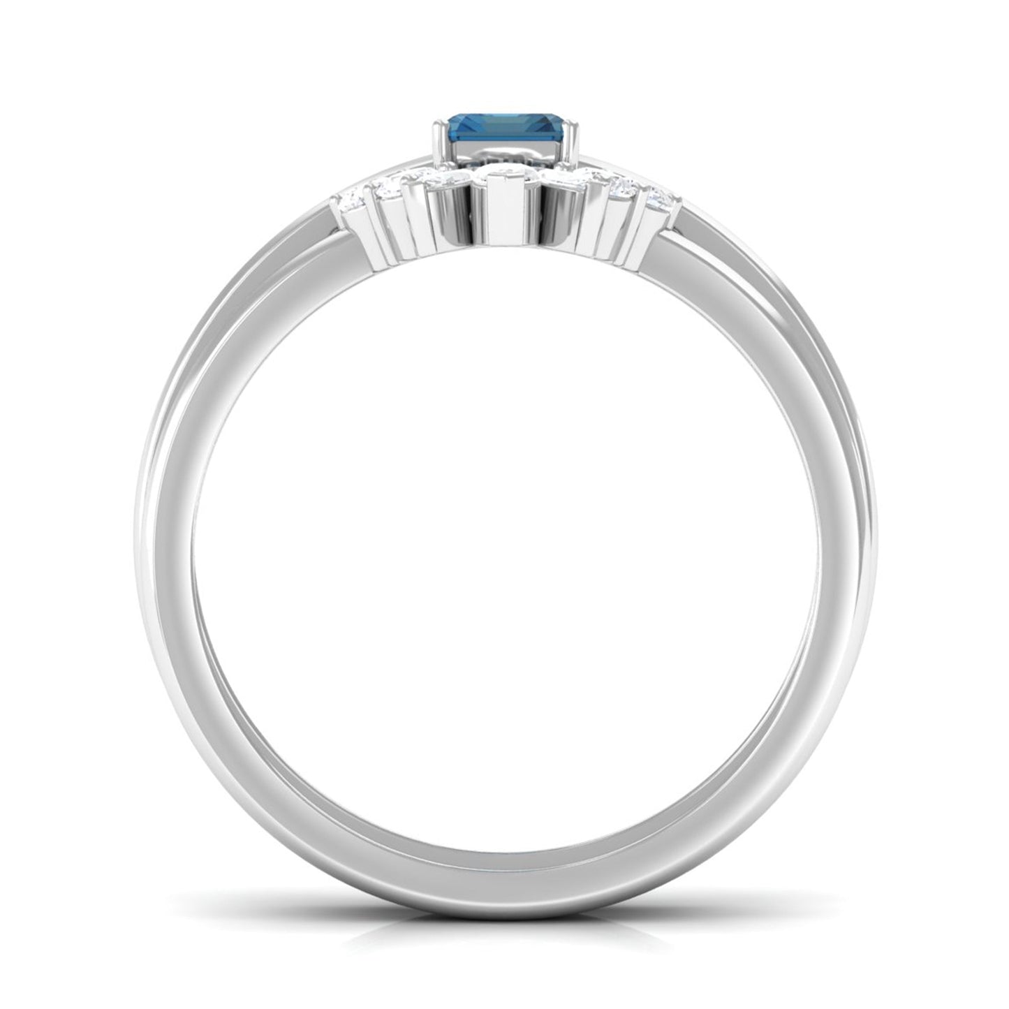 0.7 Carat Emerald Cut London Blue Topaz Solitaire Ring Set with Diamond