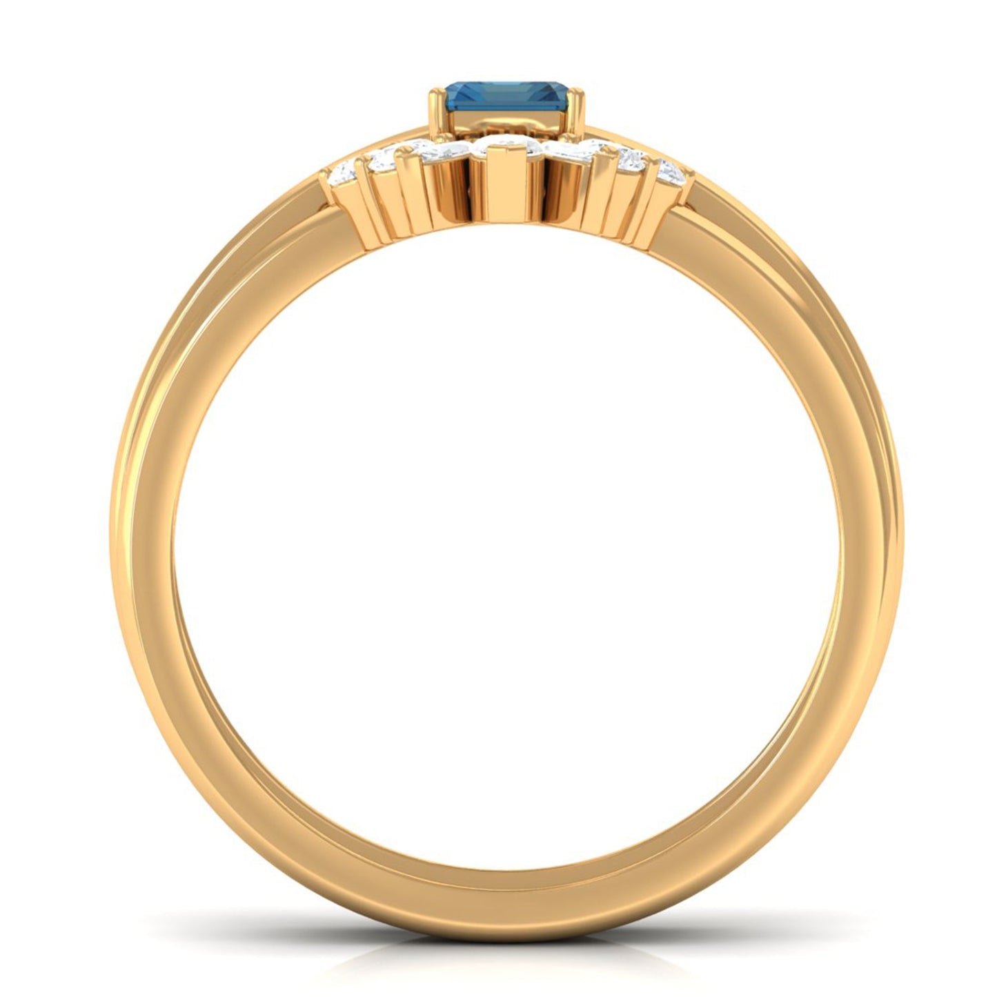0.7 Carat Emerald Cut London Blue Topaz Solitaire Ring Set with Diamond