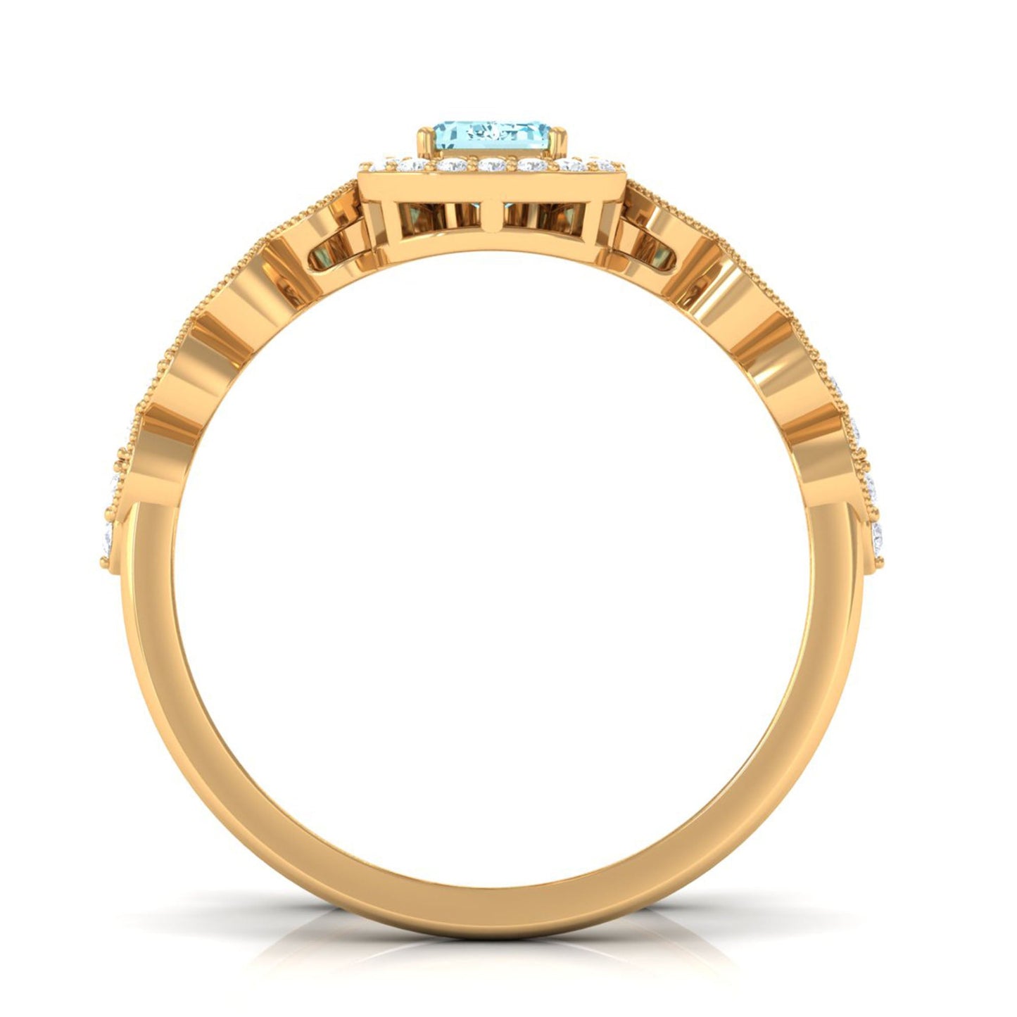 Certified 0.6 Carat Emerald Cut Aquamarine and Diamond Designer Ring Set