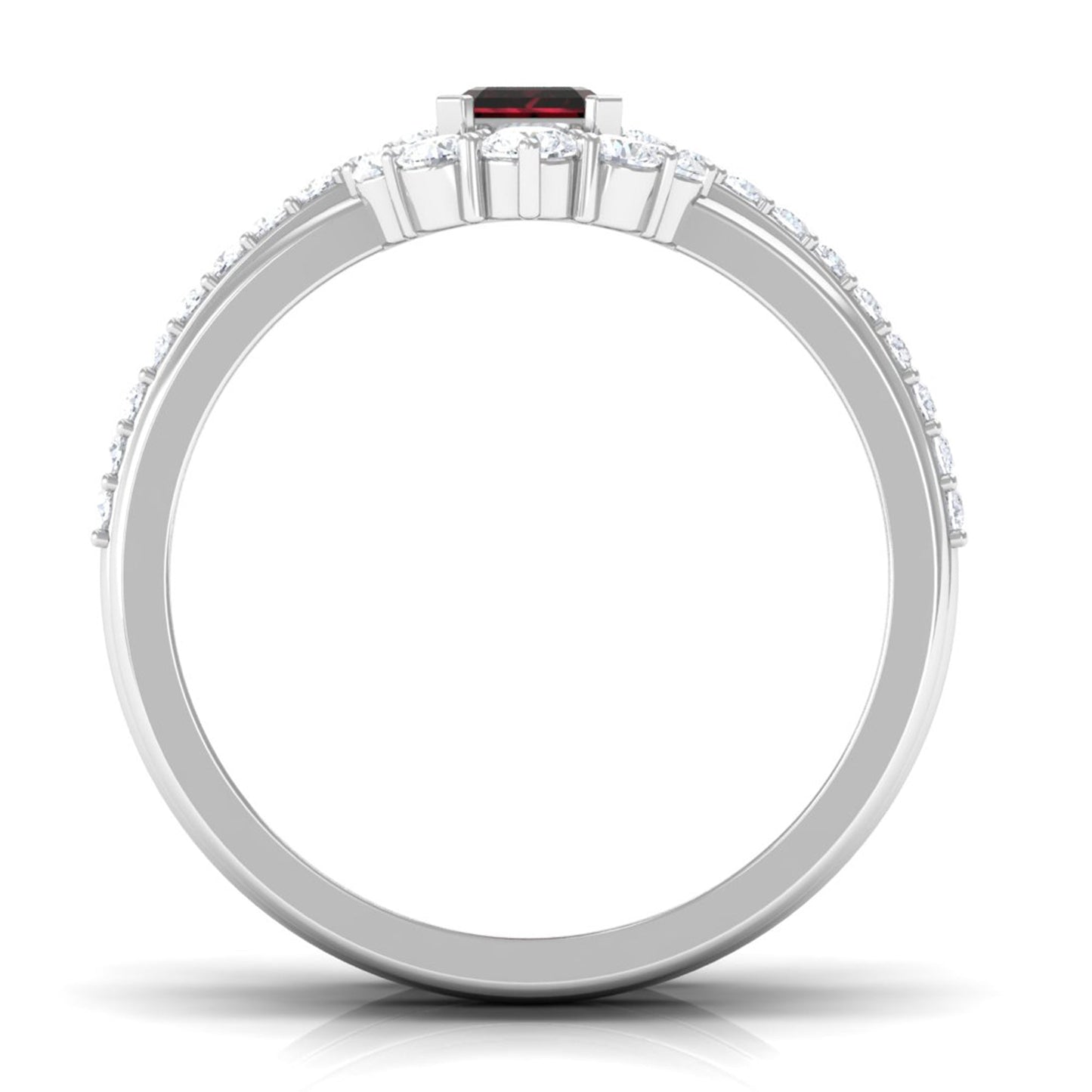 Natural Emerald Cut Garnet Diamond Trio Wedding Ring Set