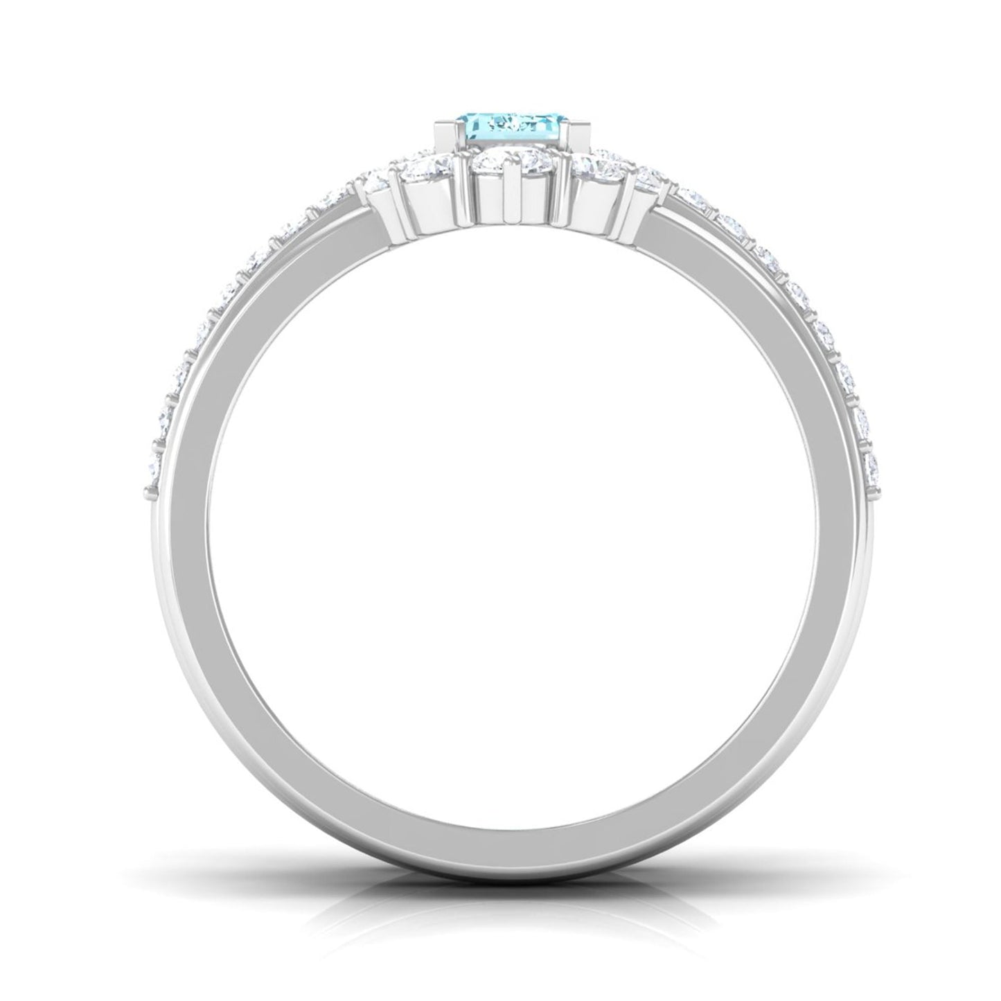 Certified Emerald Cut Real Aquamarine Trio Wedding Ring Set with Diamond