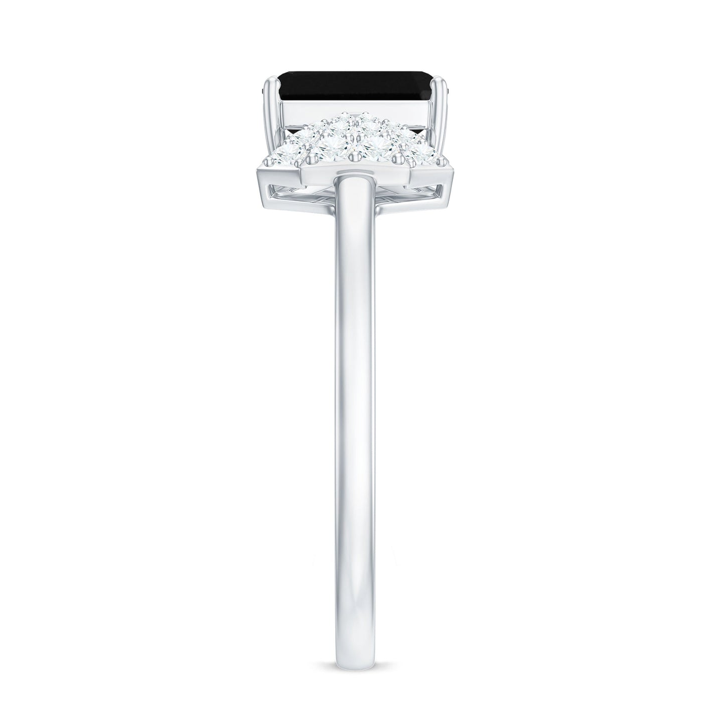 1.6 Carat Lab Grown Black Diamond Emerald Cut Engagement Ring with White Diamond Bow