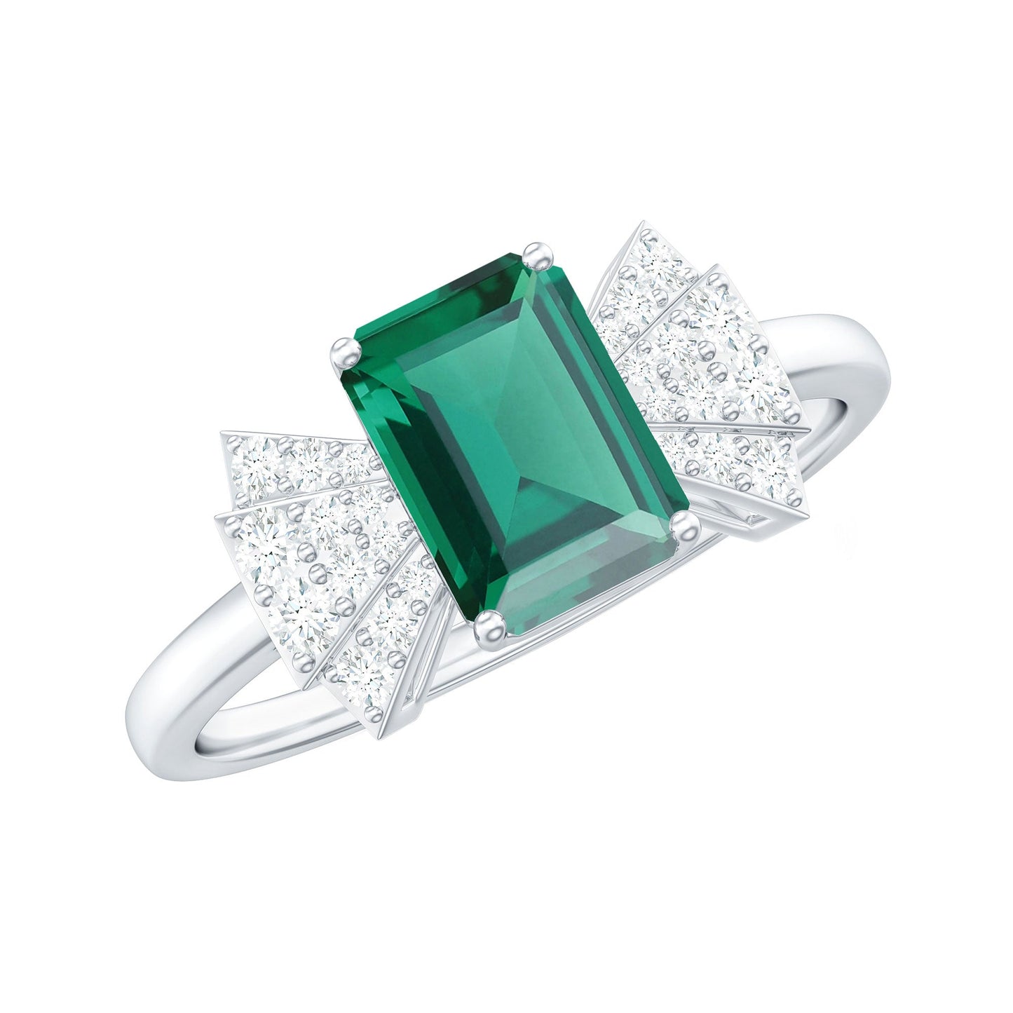 Designer Lab Grown Emerald Cut Emerald Engagement Ring with Bow Diamond