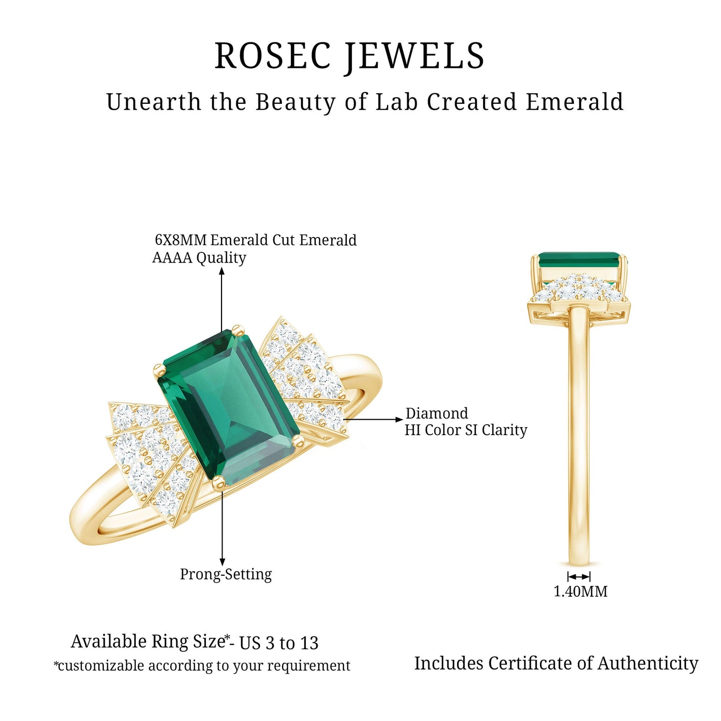 Designer Lab Grown Emerald Cut Emerald Engagement Ring with Bow Diamond