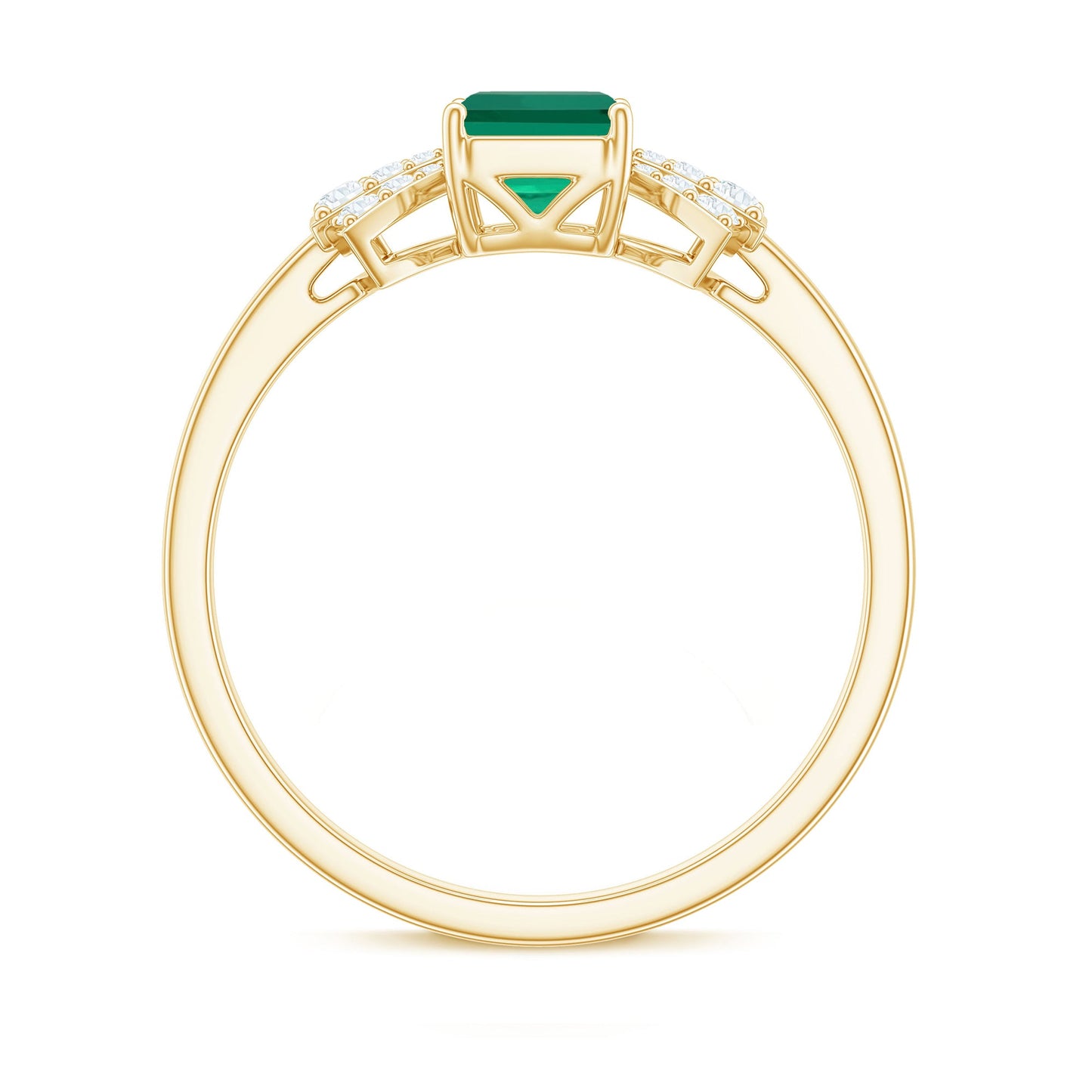 Designer Lab Grown Emerald Cut Emerald Engagement Ring with Bow Diamond