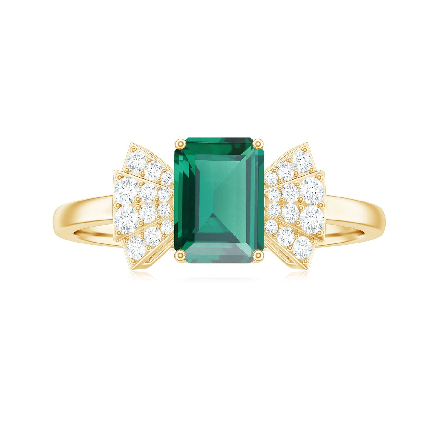 Designer Lab Grown Emerald Cut Emerald Engagement Ring with Bow Diamond