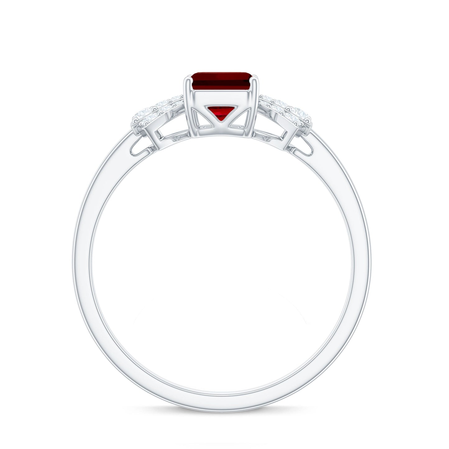 Certified 2.2 Carat Lab Grown Ruby Emerald Cut Engagement Ring with Diamond