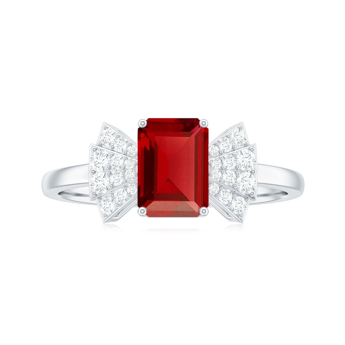 Certified 2.2 Carat Lab Grown Ruby Emerald Cut Engagement Ring with Diamond
