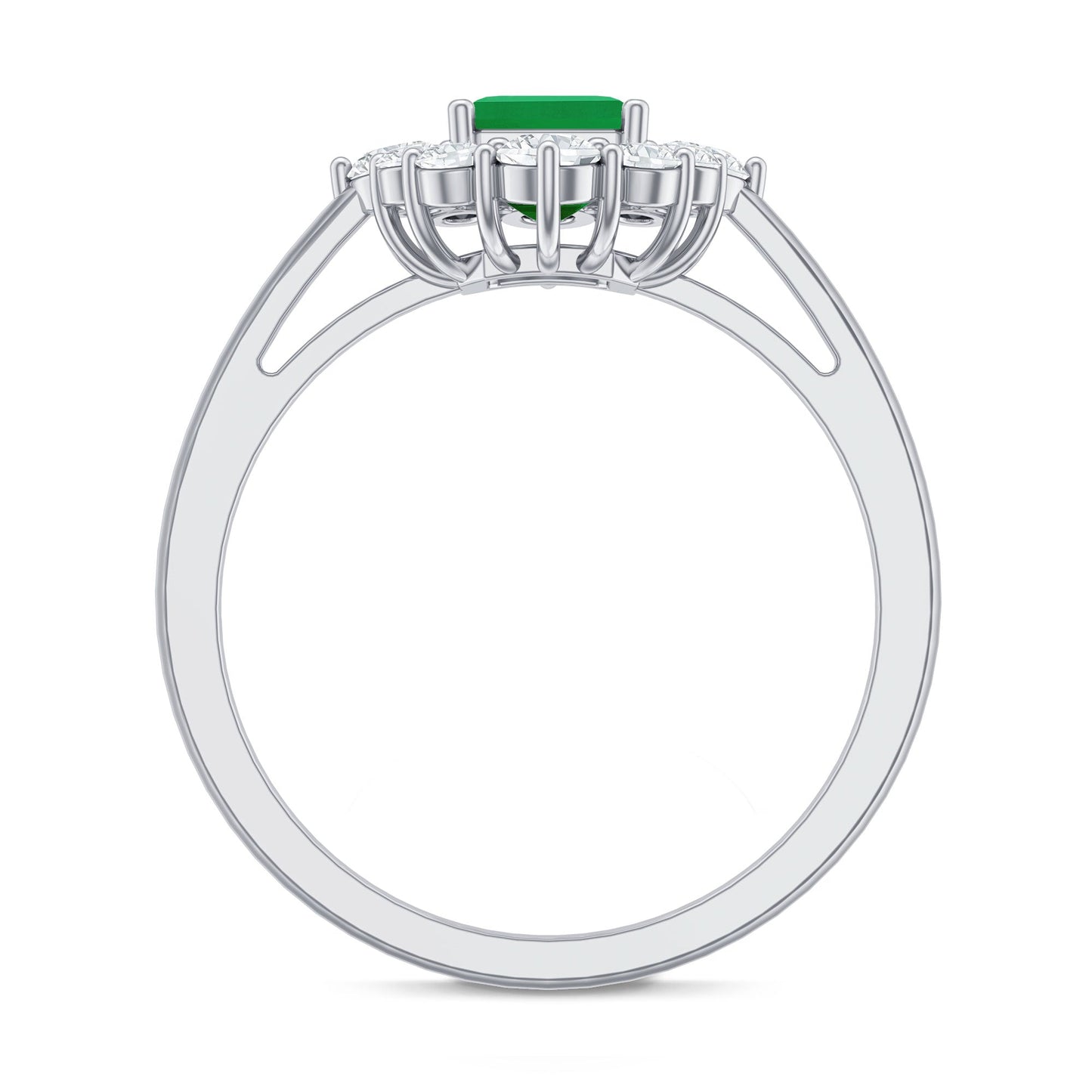 Certified Real Emerald Cut Emerald Engagement Ring with Diamond Halo