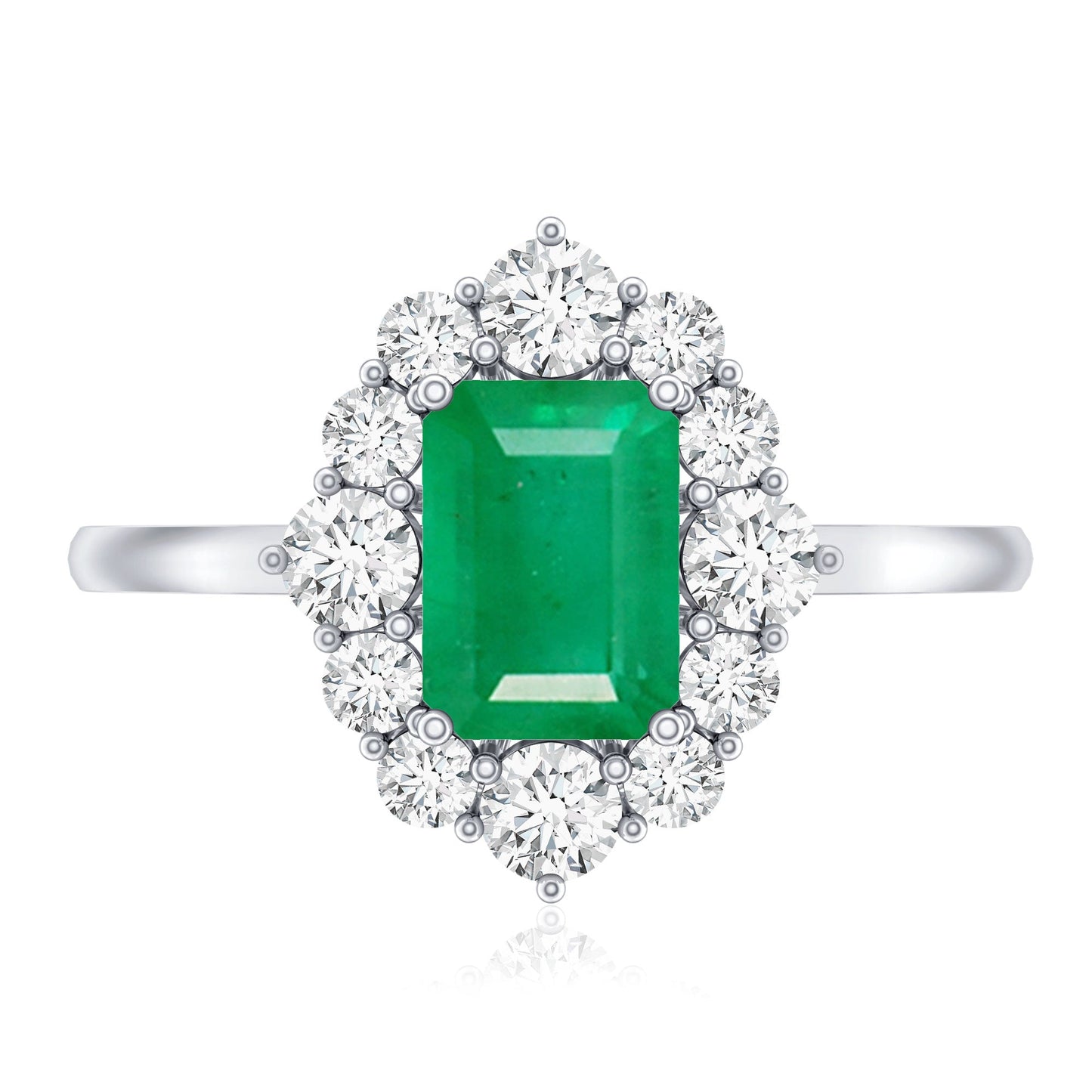 Certified Real Emerald Cut Emerald Engagement Ring with Diamond Halo