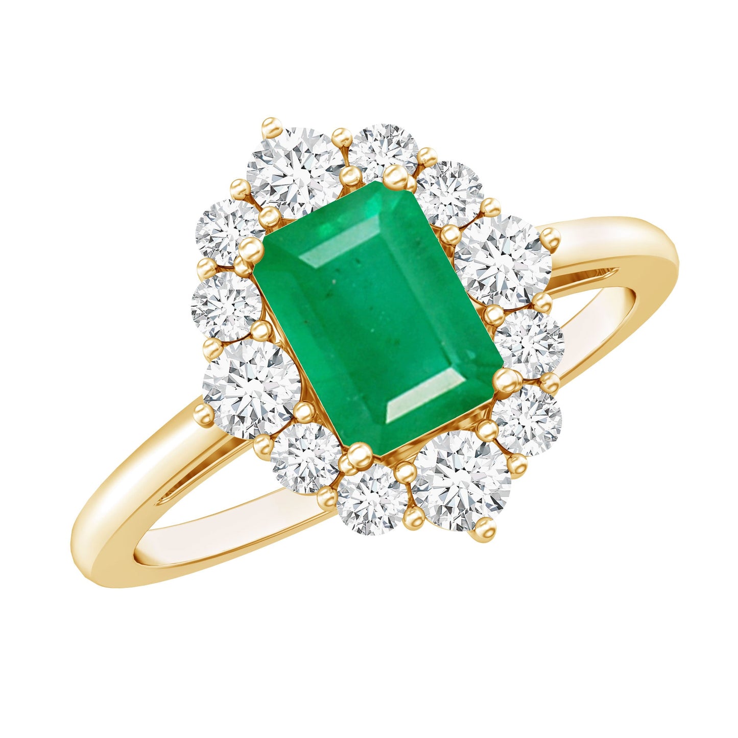 Certified Real Emerald Cut Emerald Engagement Ring with Diamond Halo