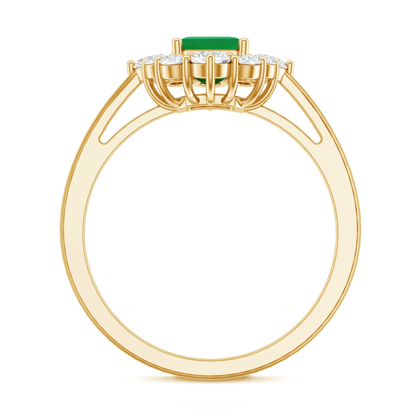 Certified Real Emerald Cut Emerald Engagement Ring with Diamond Halo