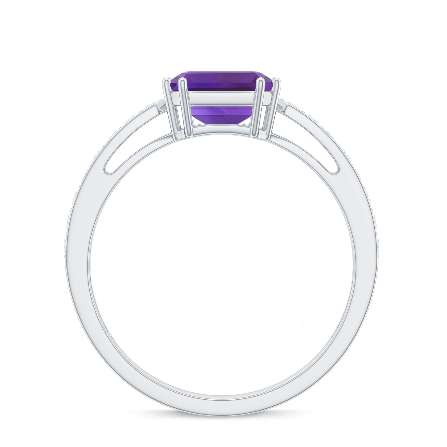 Real 3 Carat Amethyst Asscher Cut Engagement Ring with Diamond