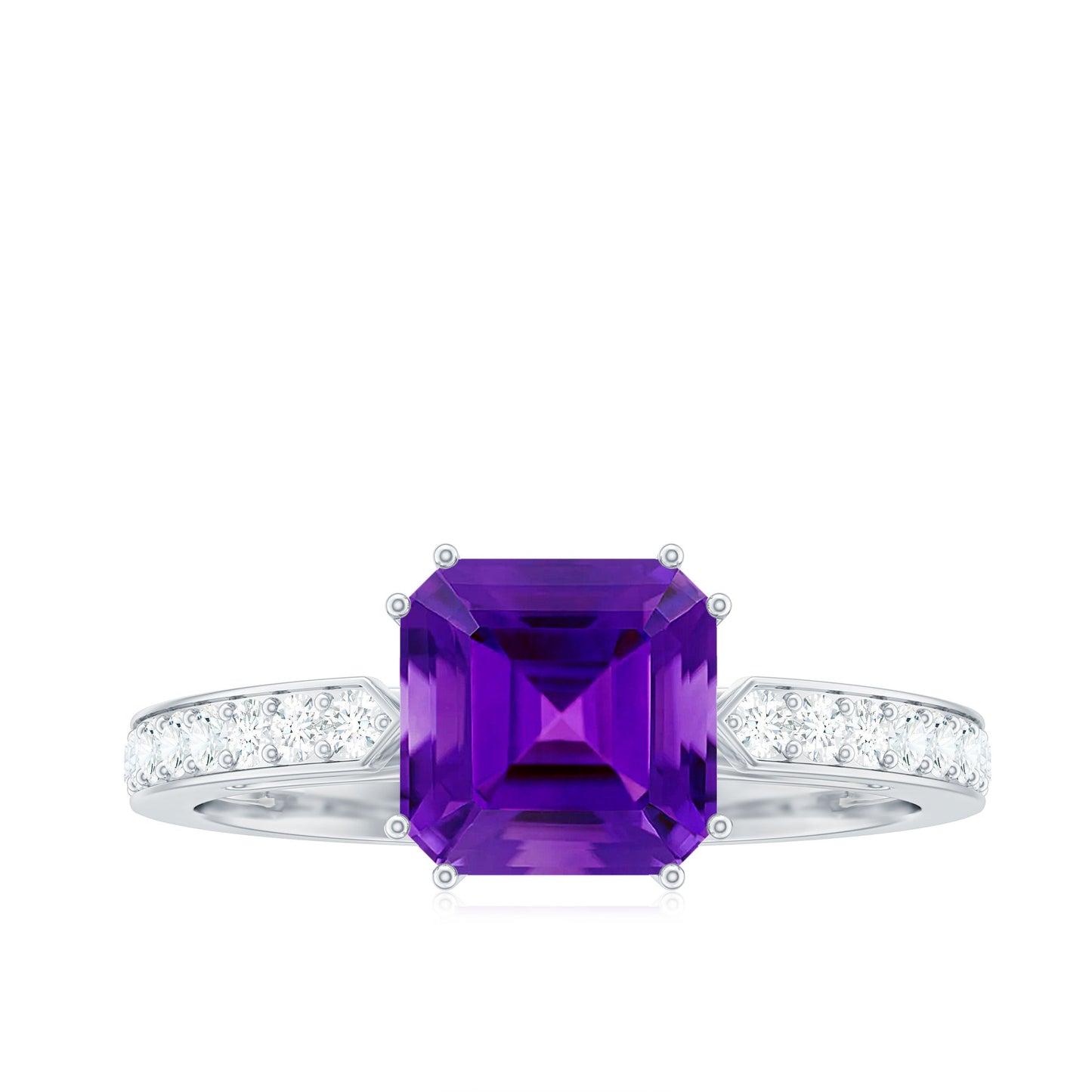 Real 3 Carat Amethyst Asscher Cut Engagement Ring with Diamond