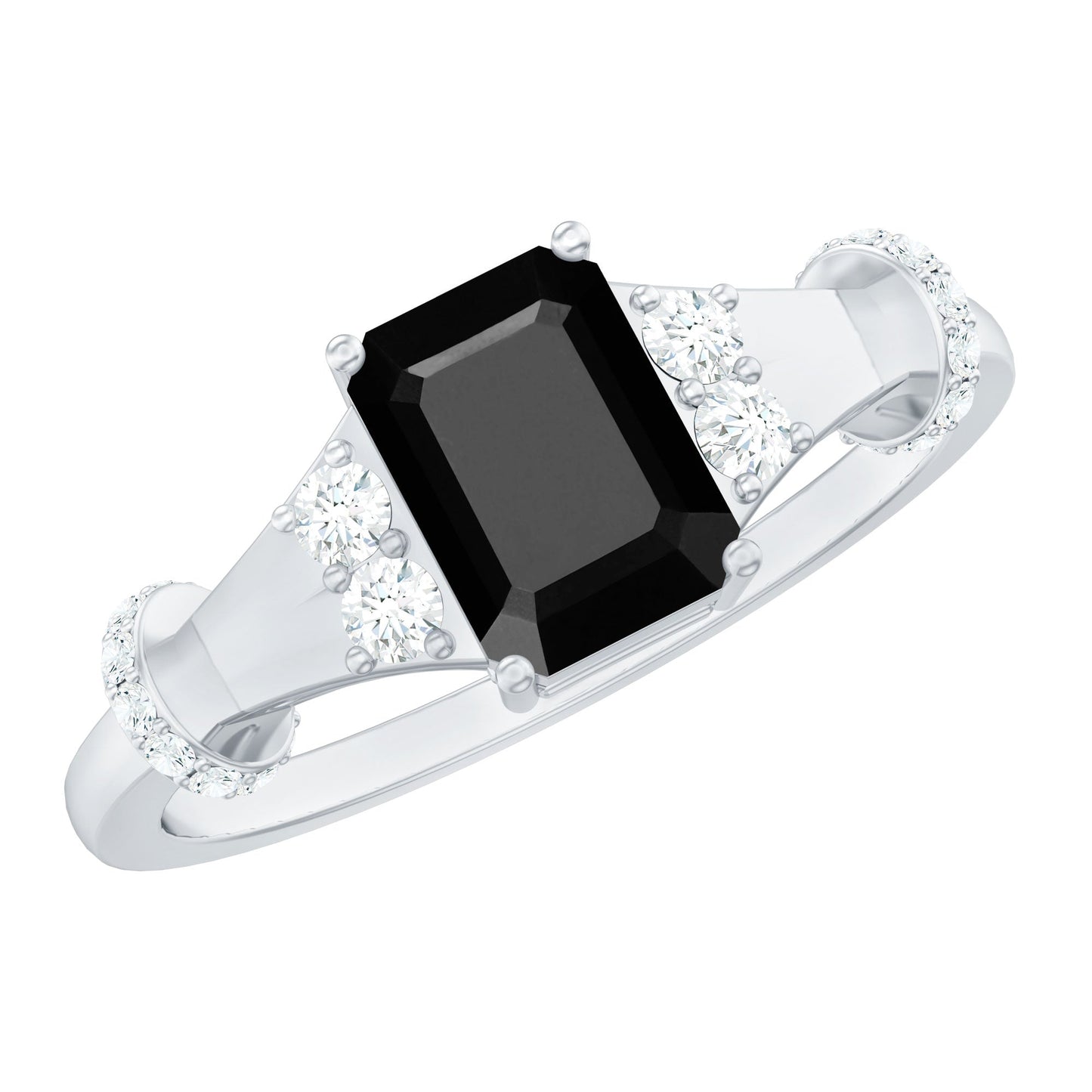 Emerald Cut Black Onyx Engagement Ring with Diamond