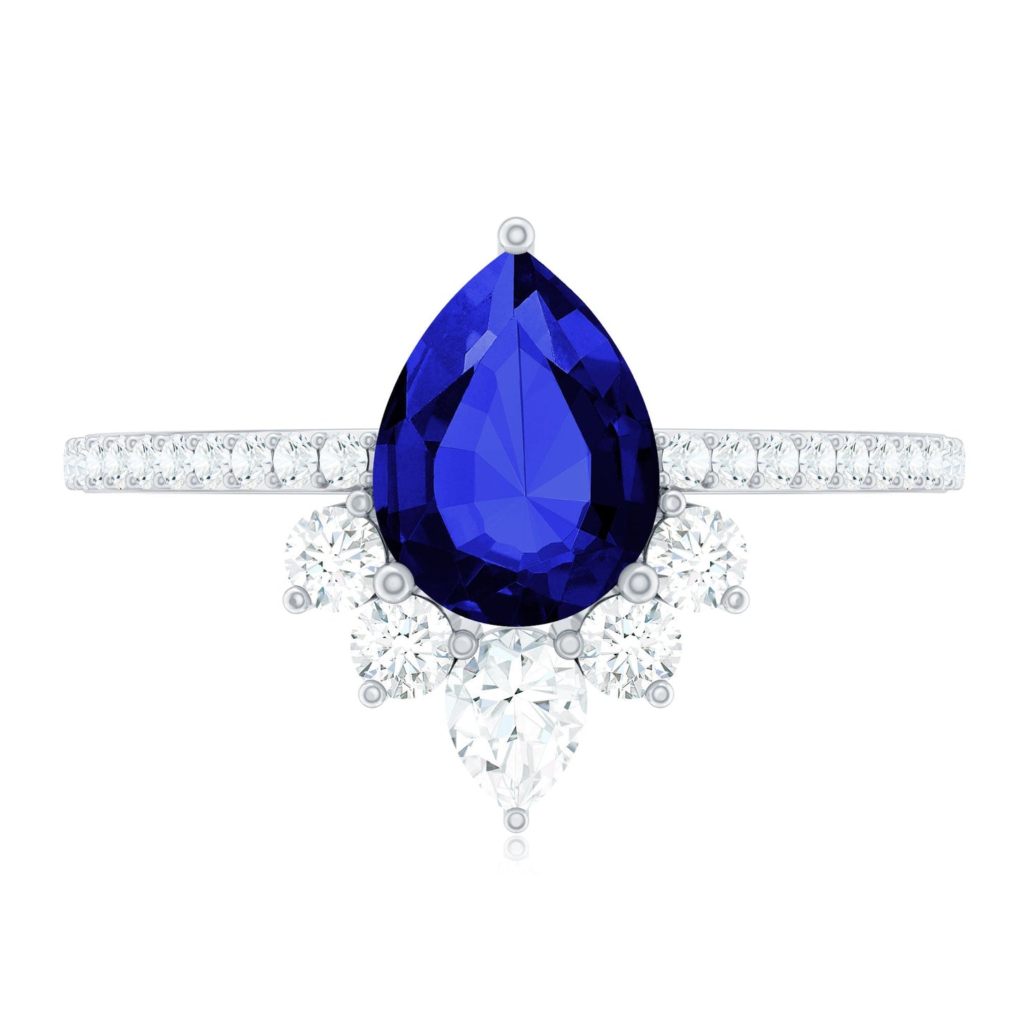 Certified 1.6 Carat Pear Lab Grown Blue Sapphire Designer Engagement Ring with Diamond