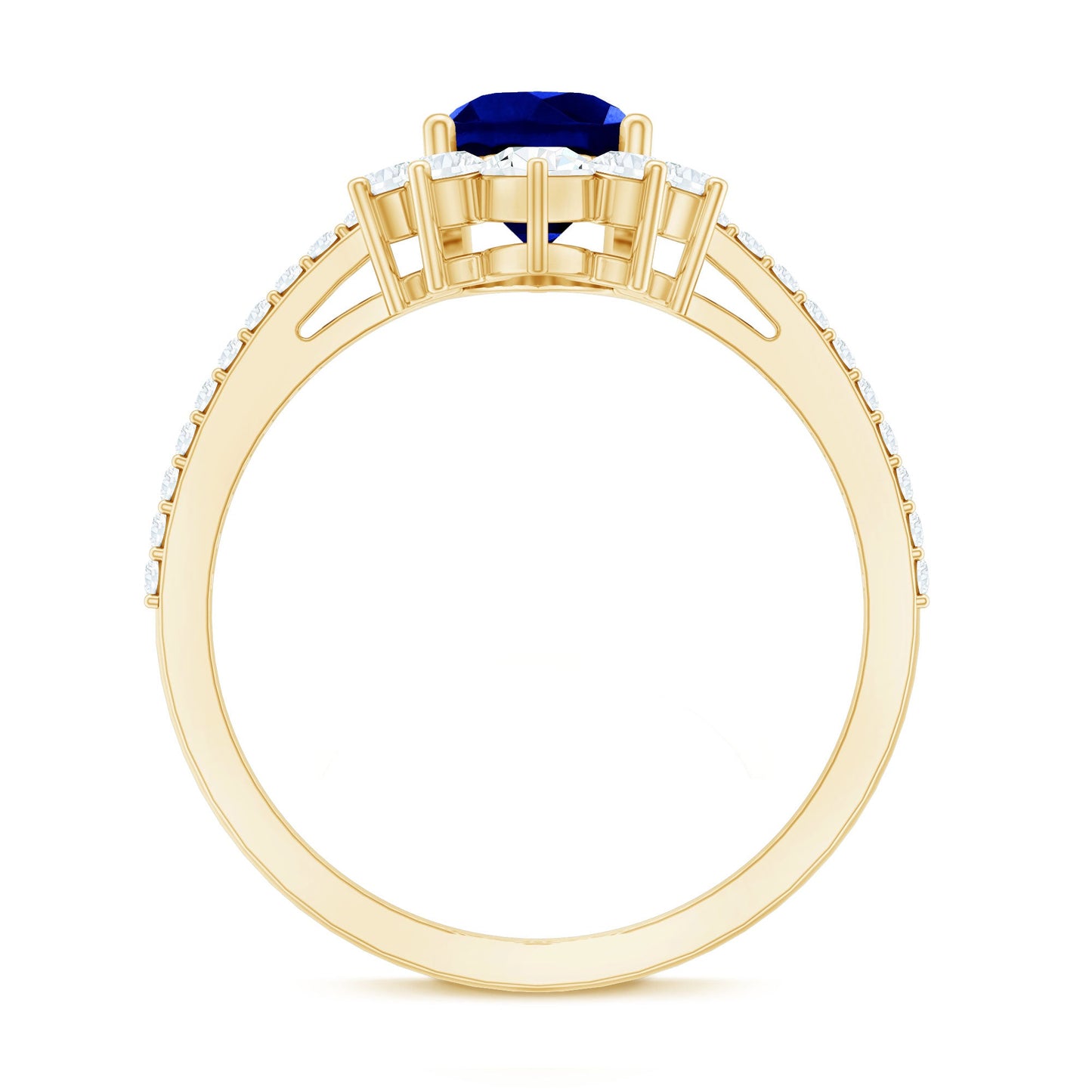 Certified 1.6 Carat Pear Lab Grown Blue Sapphire Designer Engagement Ring with Diamond