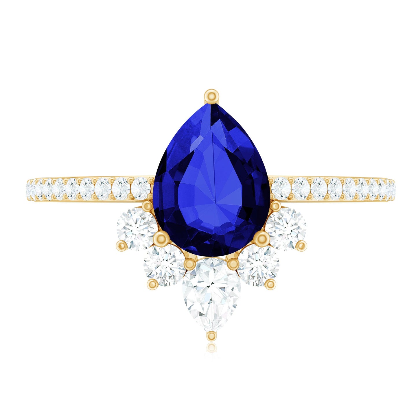 Certified 1.6 Carat Pear Lab Grown Blue Sapphire Designer Engagement Ring with Diamond