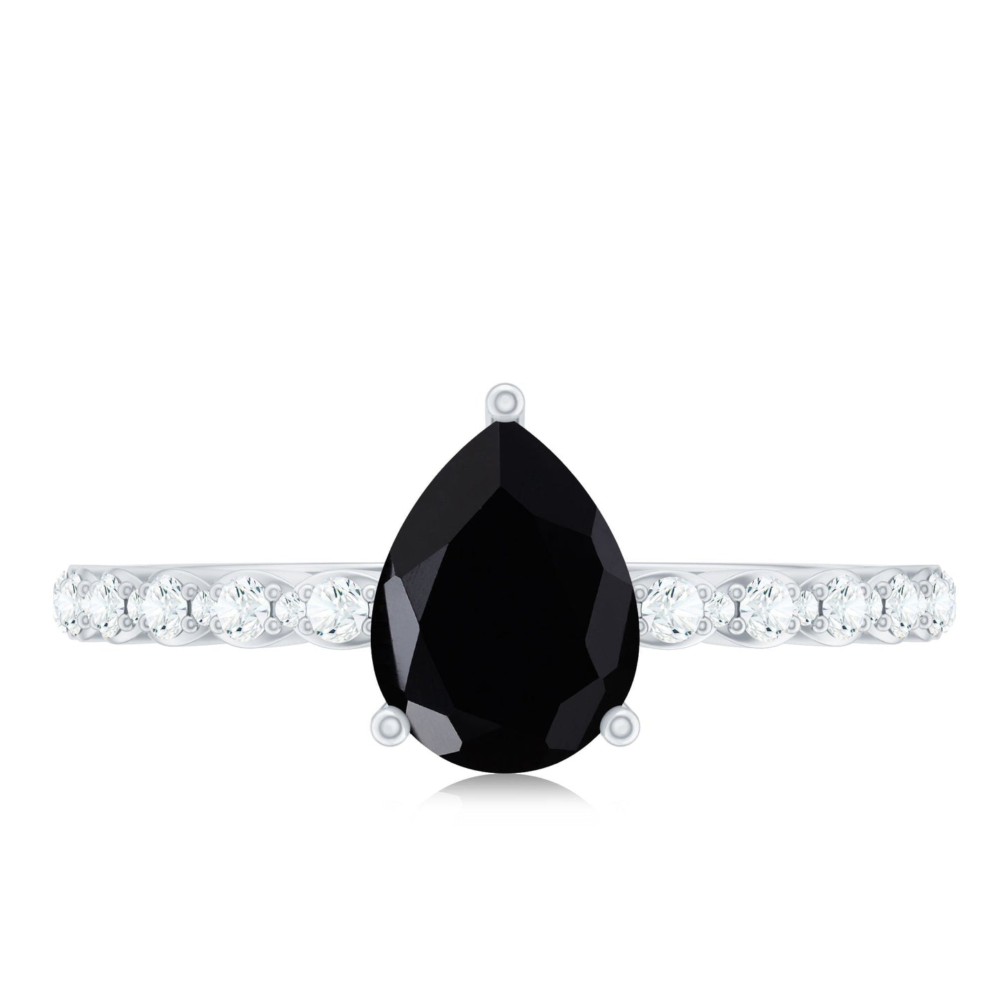 Pear Shape Black Onyx Solitaire Promise Ring with Diamond