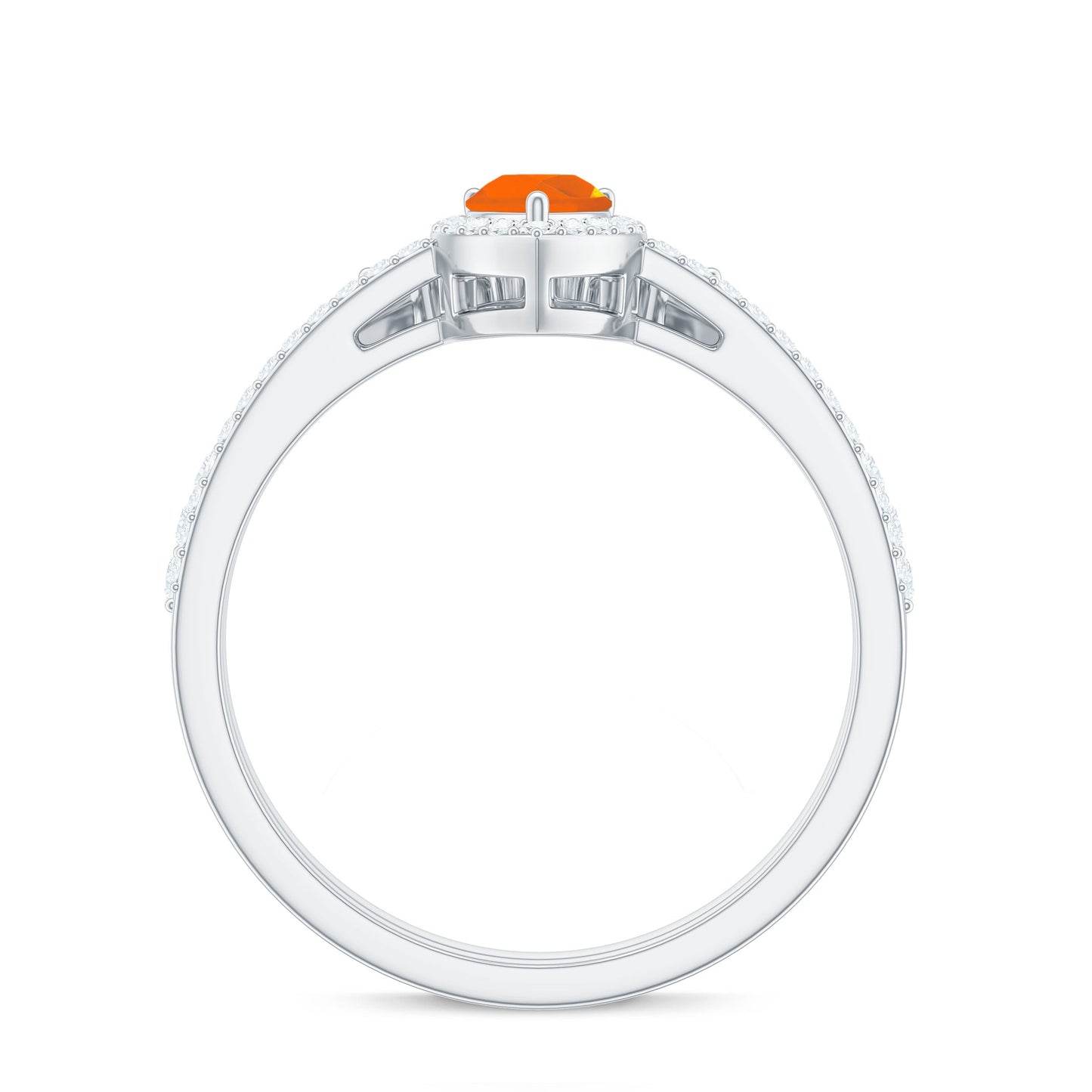 Fire Opal Designer Teardrop Ring Set with Moissanite Halo