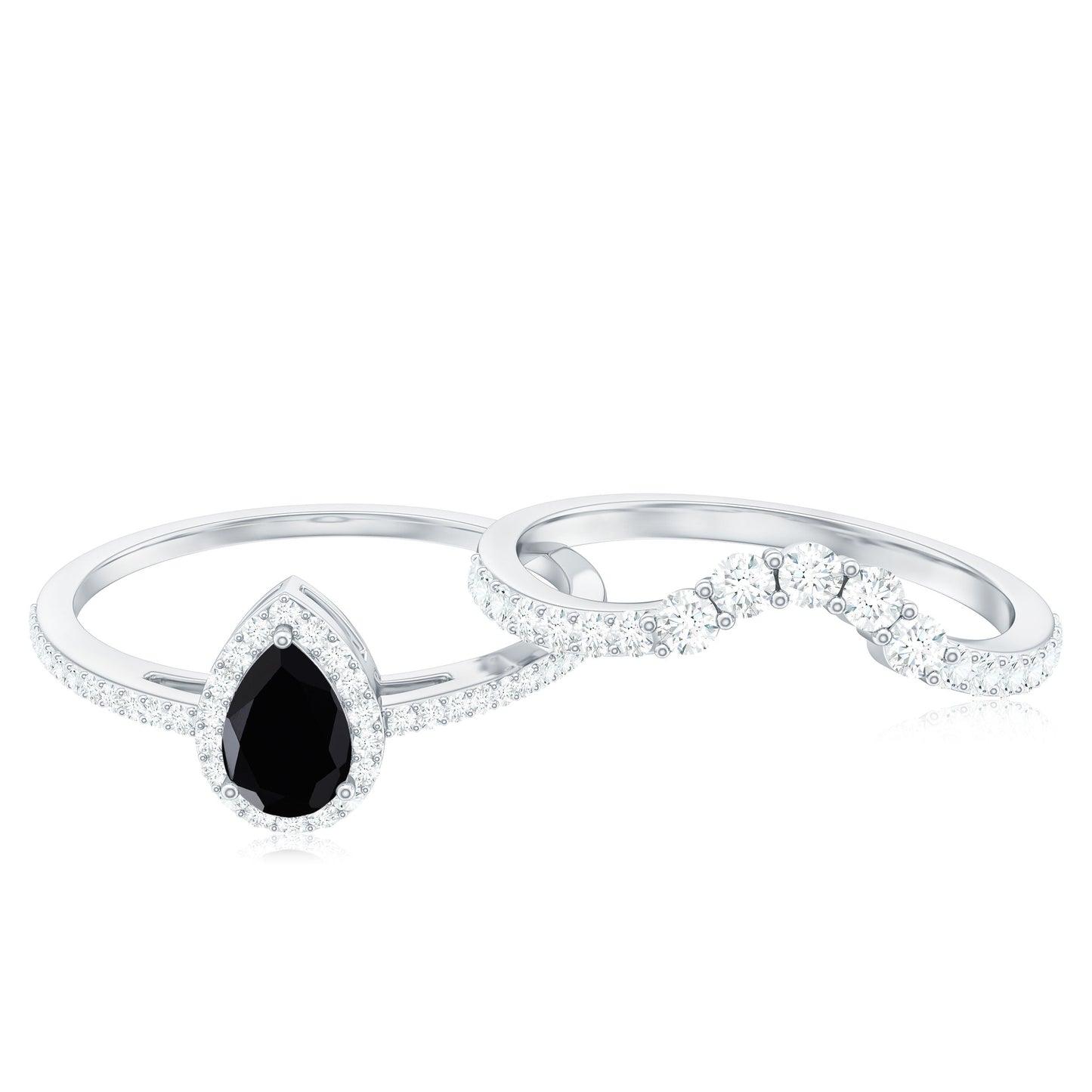 Natural Black Spinel Pear Shaped Engagement Ring with Moissanite Enhancer