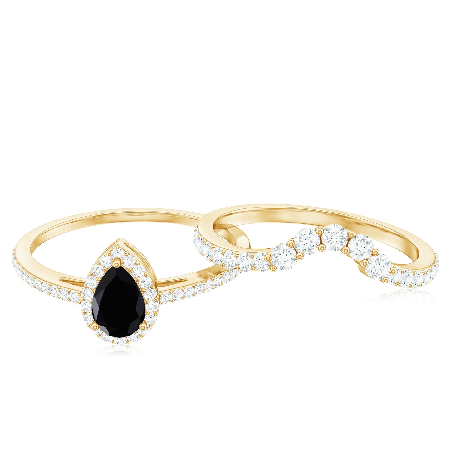 Natural Black Spinel Pear Shaped Engagement Ring with Moissanite Enhancer