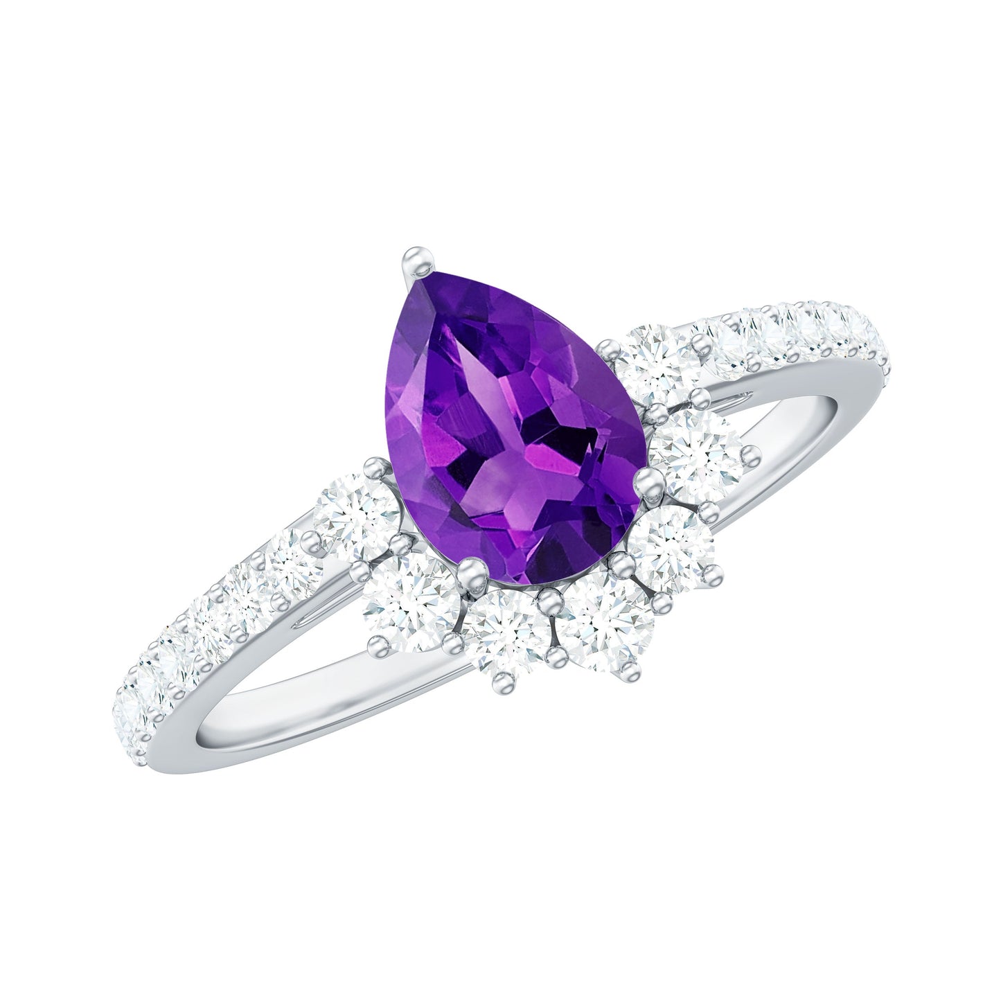 1 Carat Amethyst Pear Shaped Engagement Ring with Diamond