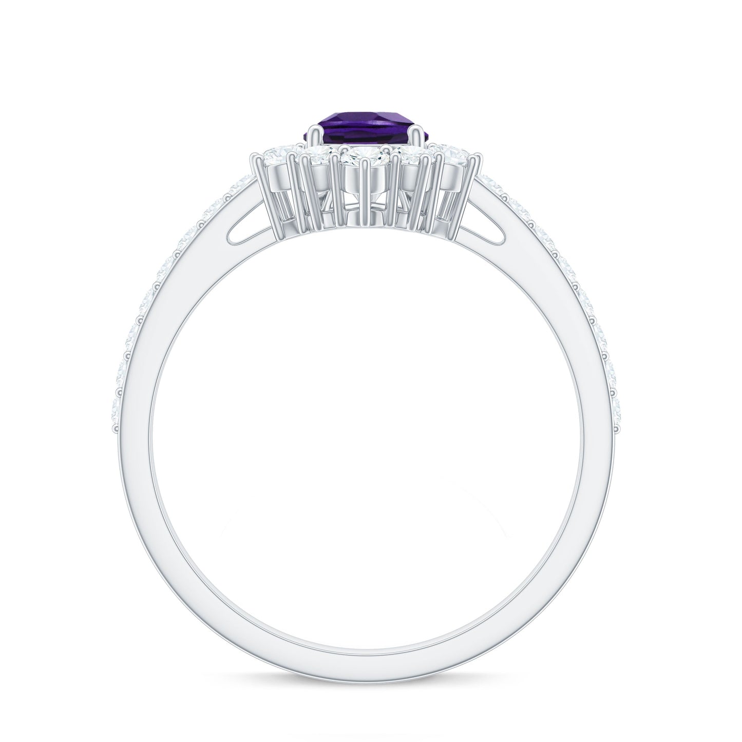 1 Carat Amethyst Pear Shaped Engagement Ring with Diamond