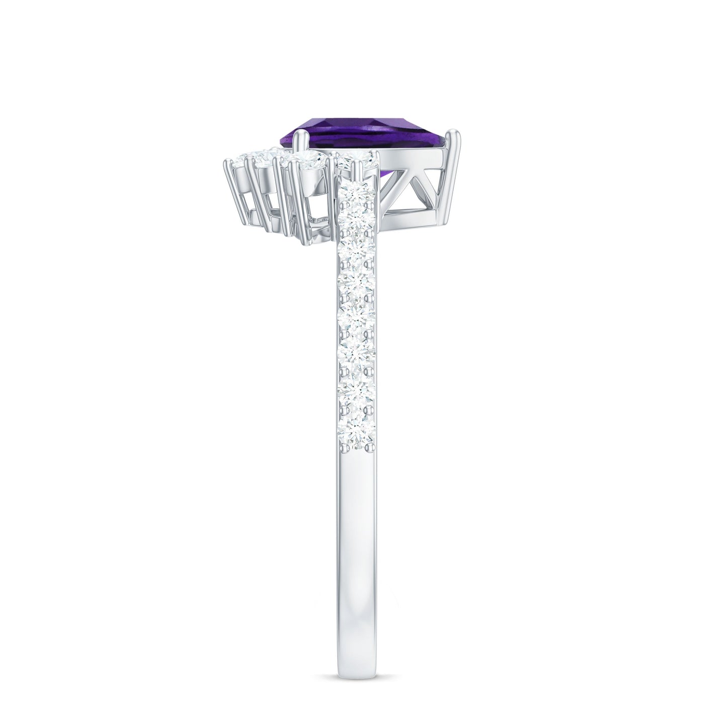 1 Carat Amethyst Pear Shaped Engagement Ring with Diamond
