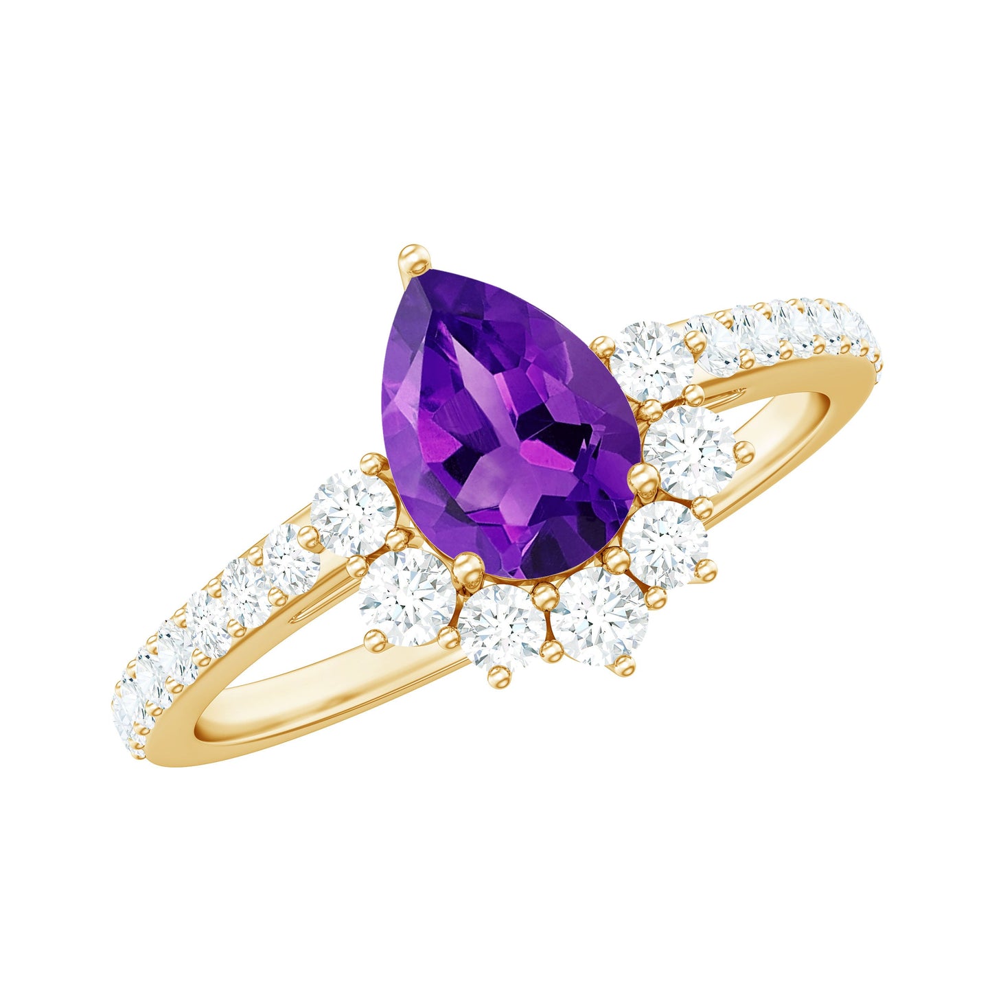 1 Carat Amethyst Pear Shaped Engagement Ring with Diamond