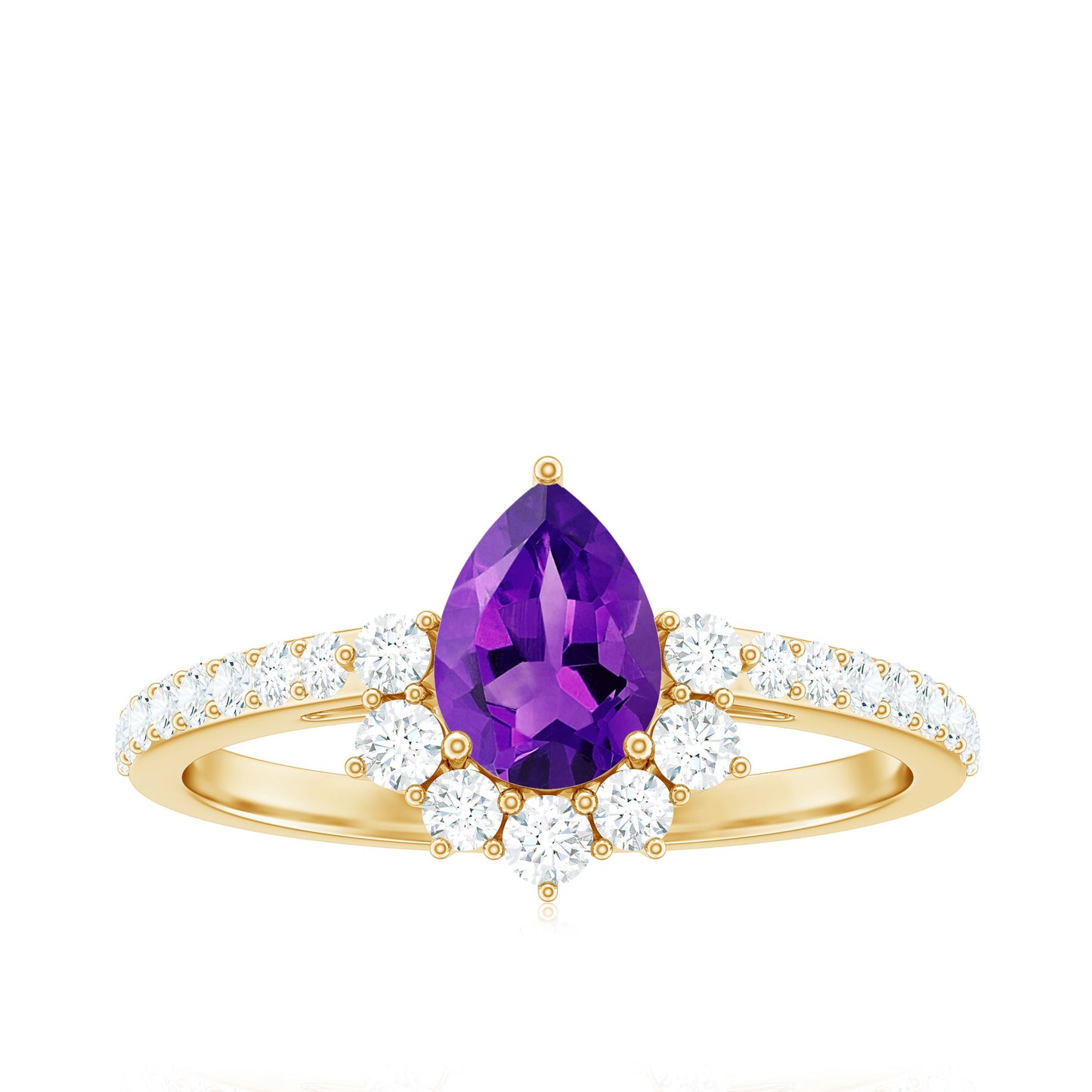 1 Carat Amethyst Pear Shaped Engagement Ring with Diamond