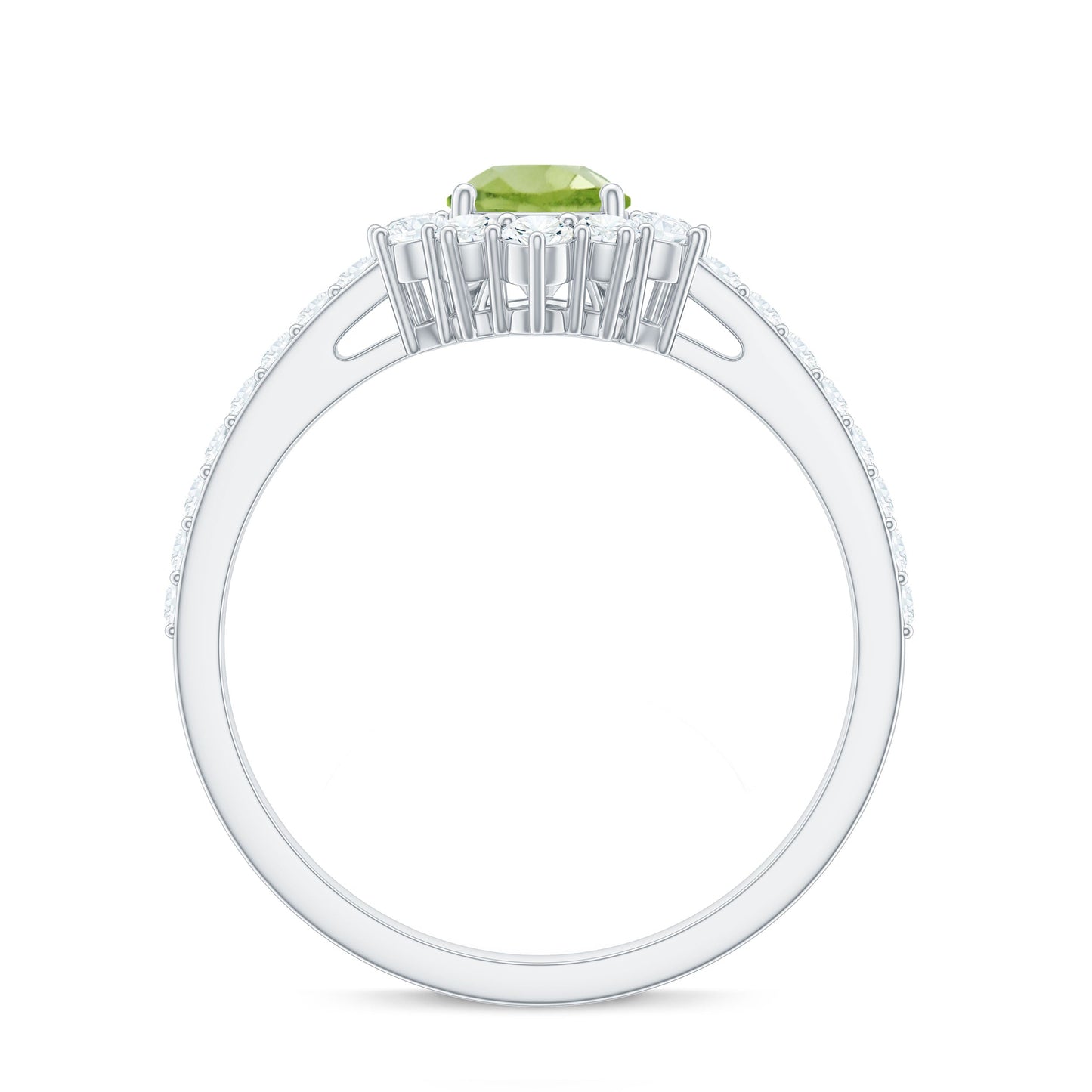 Natural 1 Carat Peridot Teardrop Engagement Ring with Diamond Half Halo