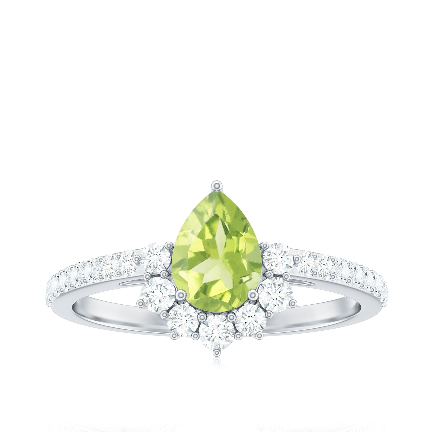 Natural 1 Carat Peridot Teardrop Engagement Ring with Diamond Half Halo
