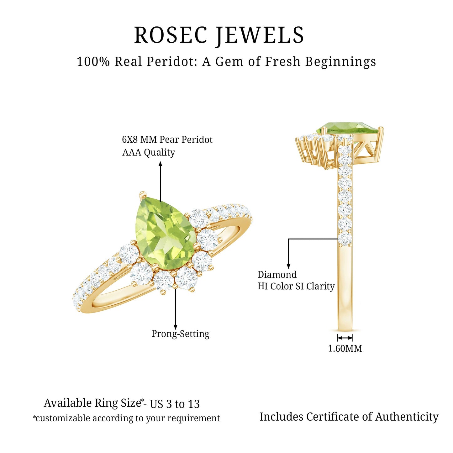 Natural 1 Carat Peridot Teardrop Engagement Ring with Diamond Half Halo