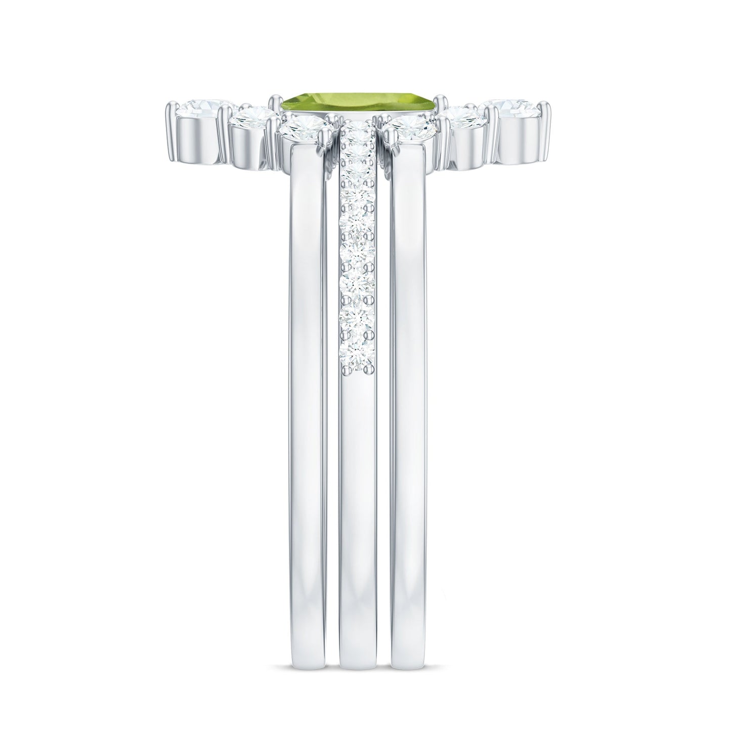 Marquise Cut Peridot Solitaire Trio Ring Set with Moissanite