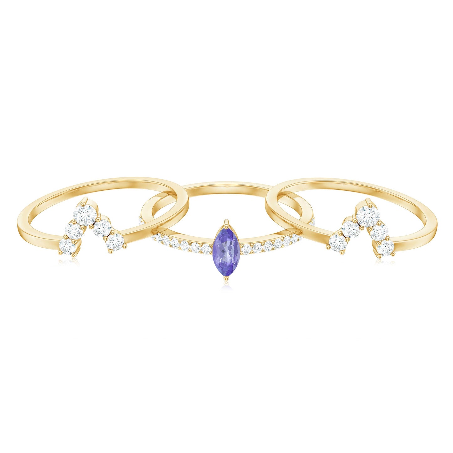 Marquise Cut Tanzanite Solitaire Ring Set with Diamond